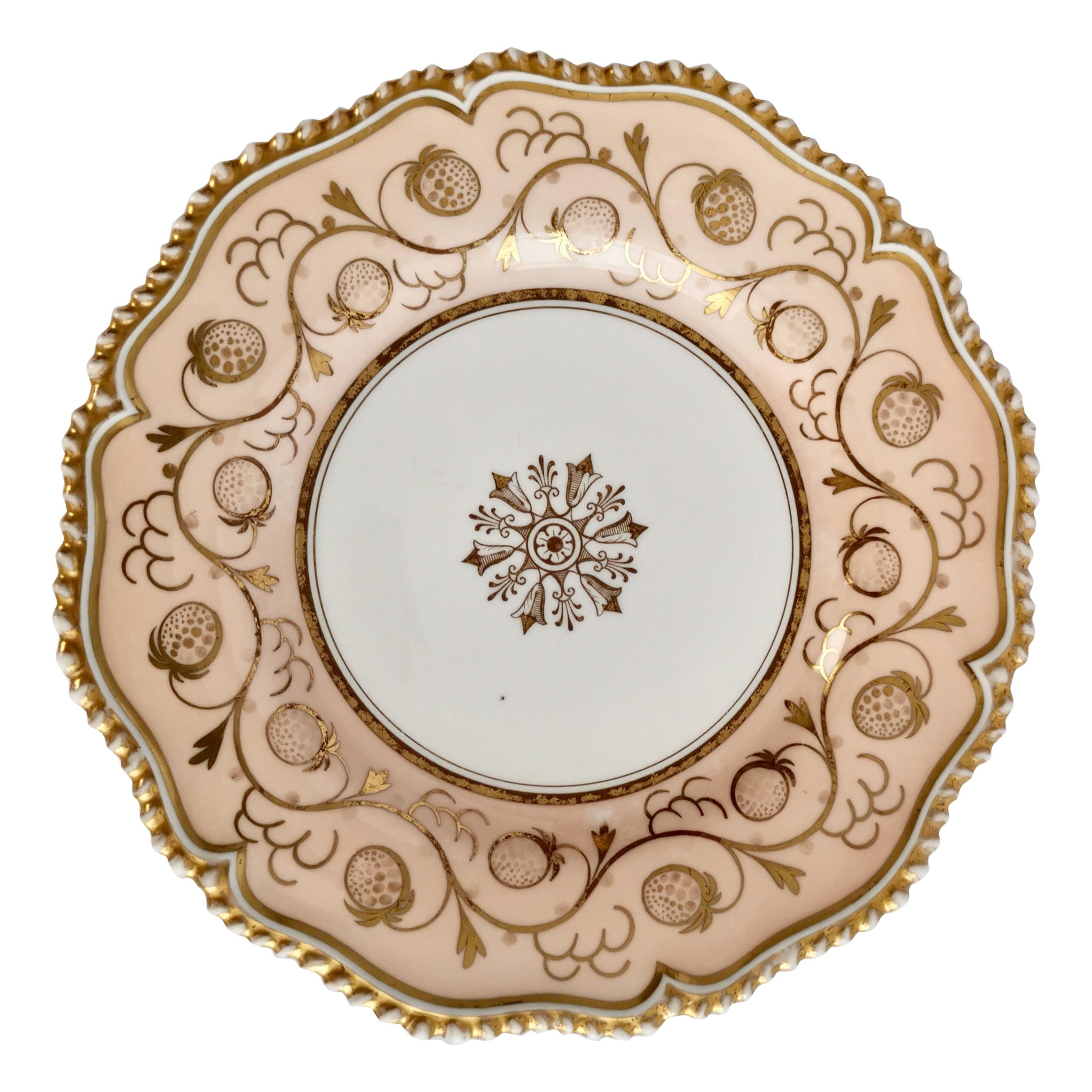 Flight Barr & Barr Porcelain Plate, Peach, Gilt Strawberries, Regency ca 1825