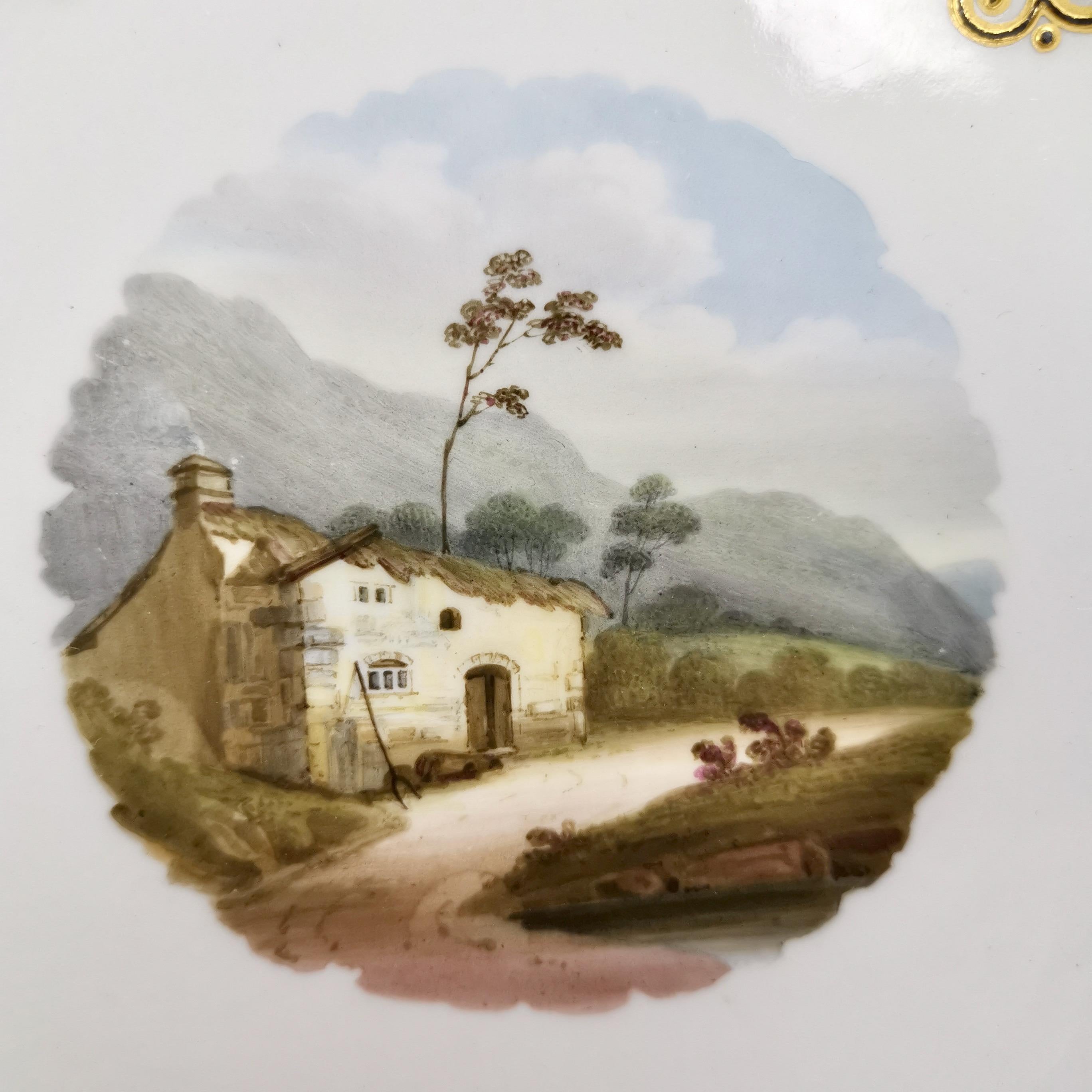 Regency Flight Barr & Barr Set of Dessert Dishes, Maroon with Landscapes, 1813-1840