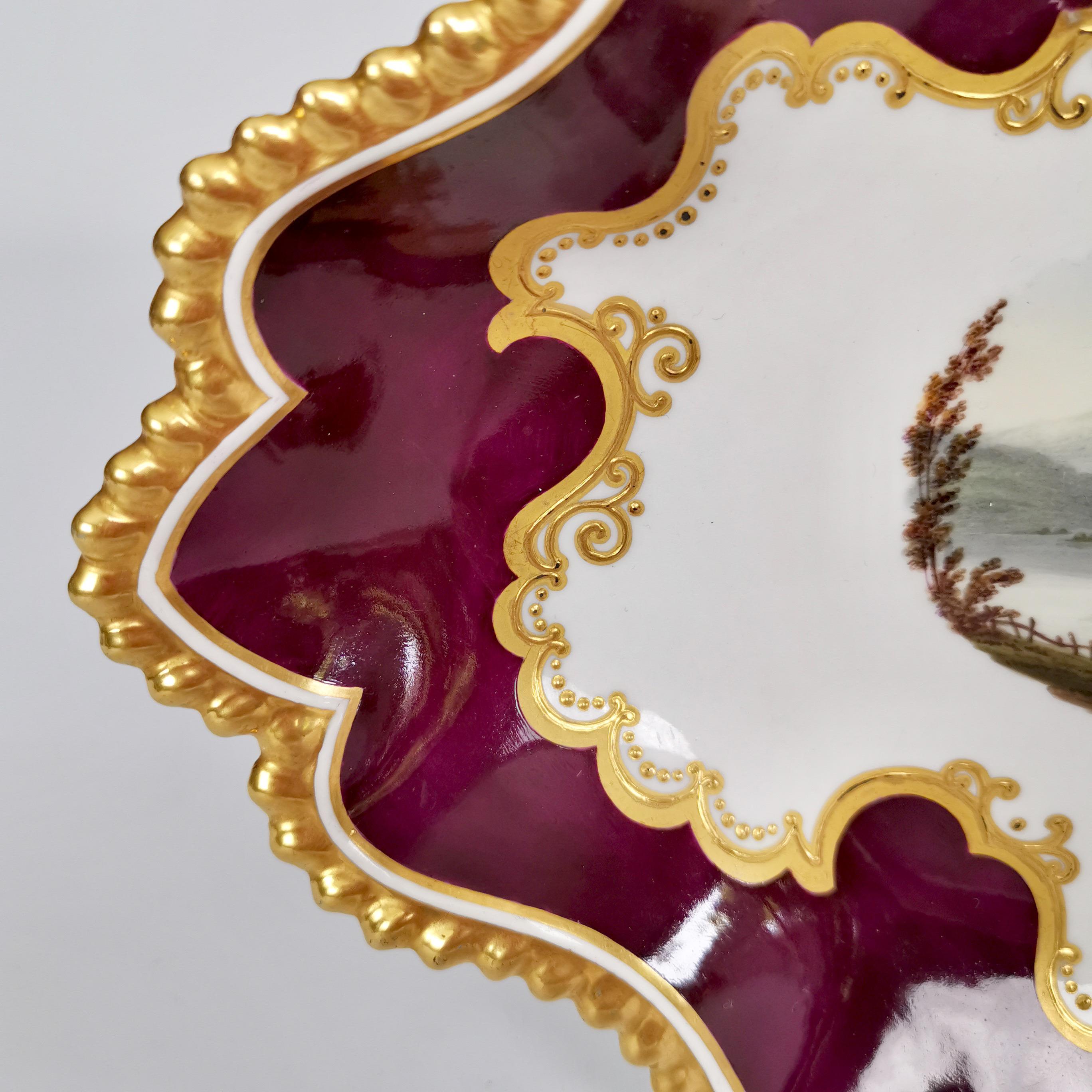Flight Barr & Barr Set of Dessert Dishes, Maroon with Landscapes, 1813-1840 In Good Condition In London, GB