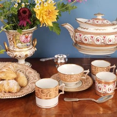 Flight Barr & Barr Teacup Trio, Peach Gilt Strawberries, Regency, circa 1815