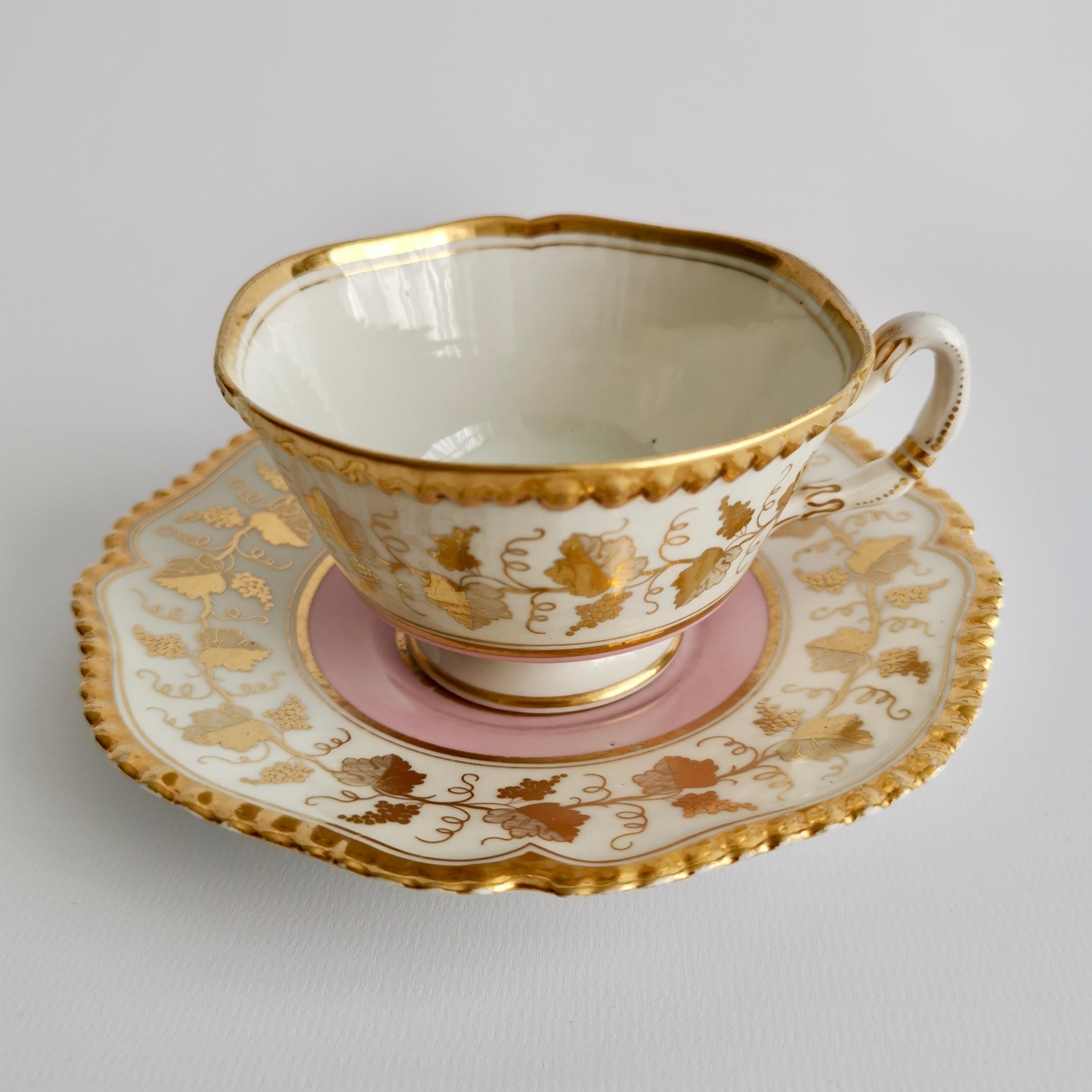 Regency Flight Barr & Barr Teacup Trio, Pink with Gilt Vines, 1815-1820