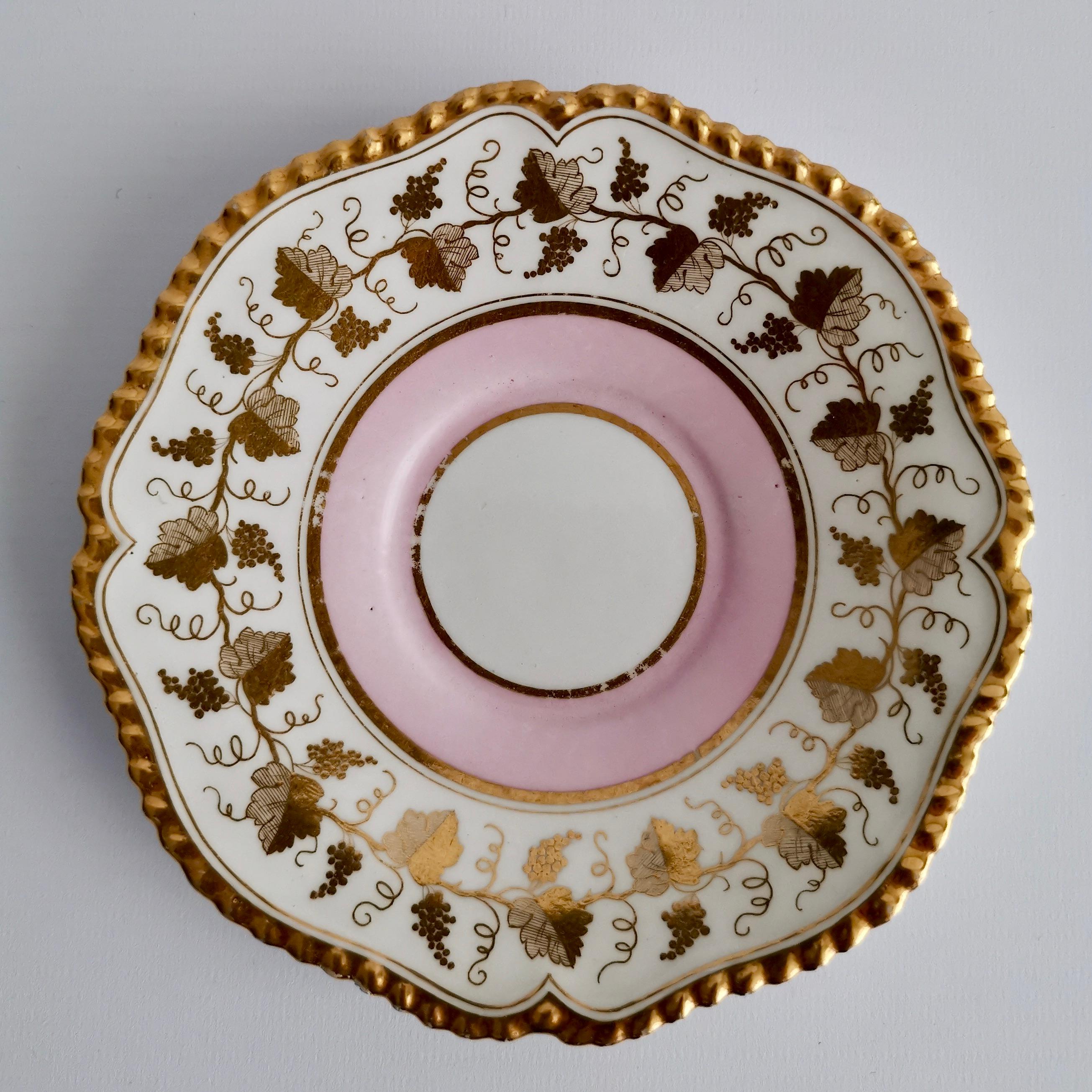 Early 19th Century Flight Barr & Barr Teacup Trio, Pink with Gilt Vines, 1815-1820