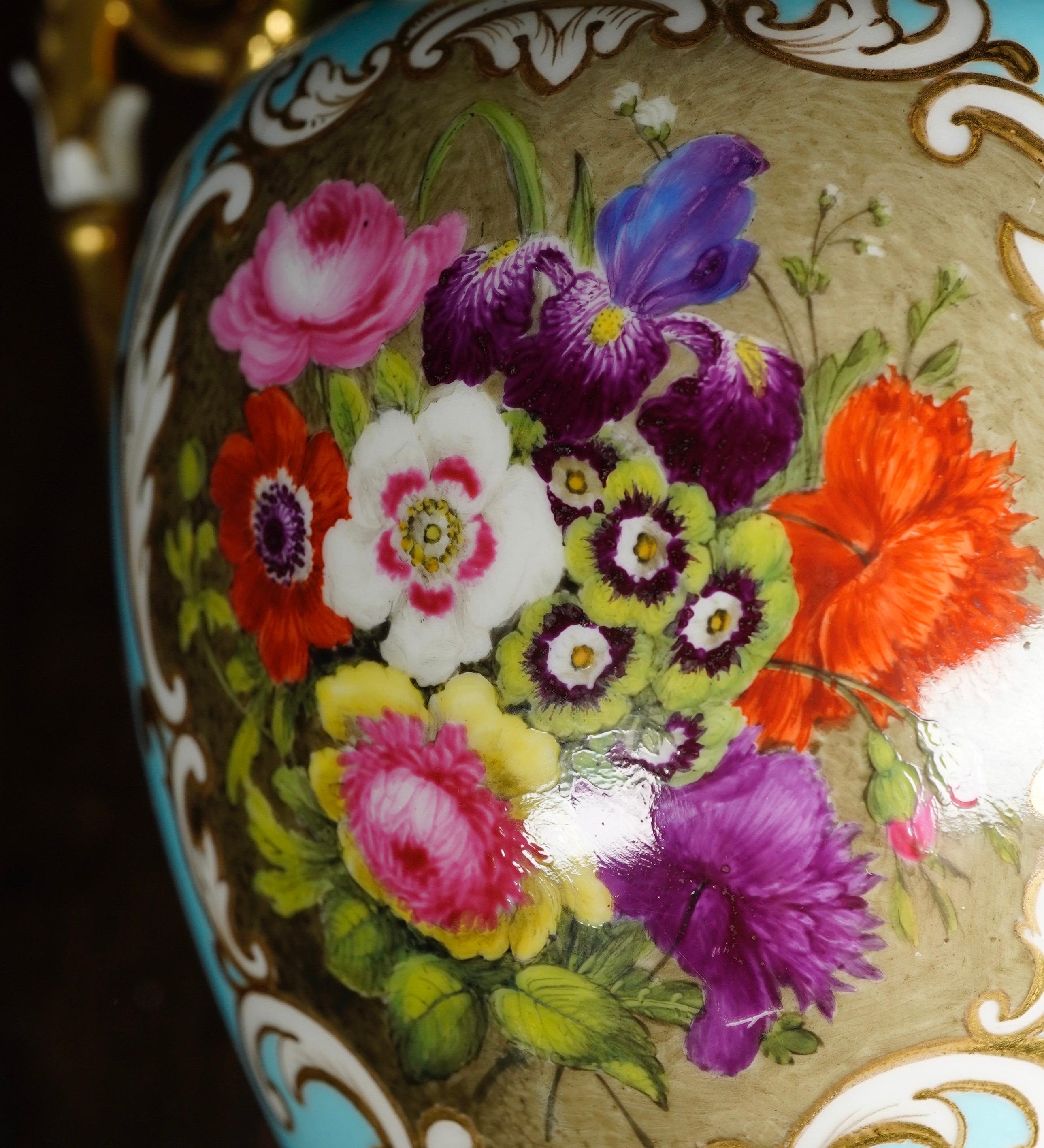 Flight Barr & Barr Vase with Flower Panel, Gilding, Duck-Egg Blue Ground For Sale 2