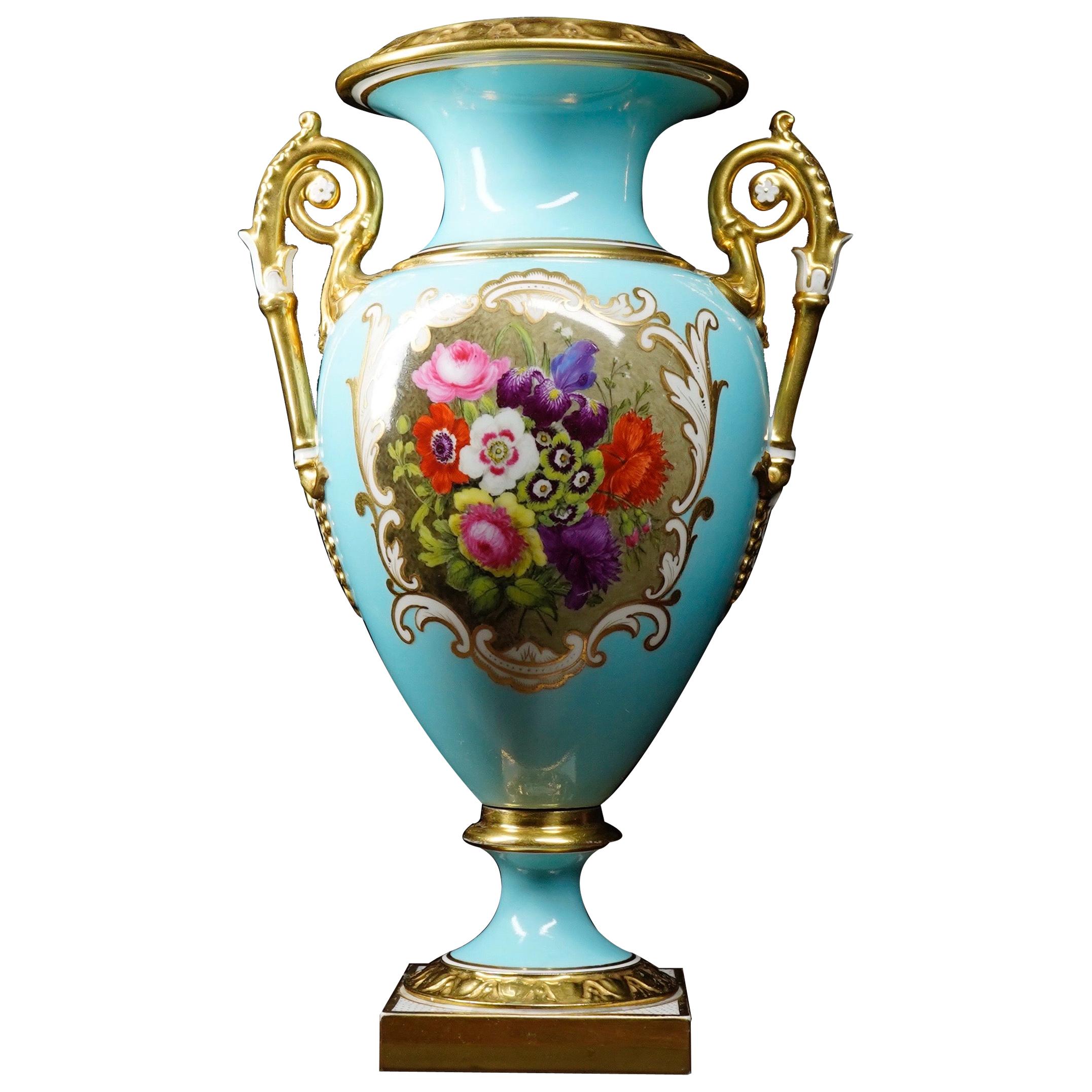 Flight Barr & Barr Vase with Flower Panel, Gilding, Duck-Egg Blue Ground For Sale