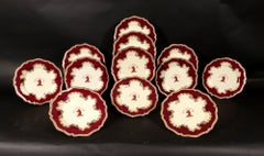 Flight, Barr & Barr Worcester Armorial Porcelain Claret Dessert Plates (Twelve)