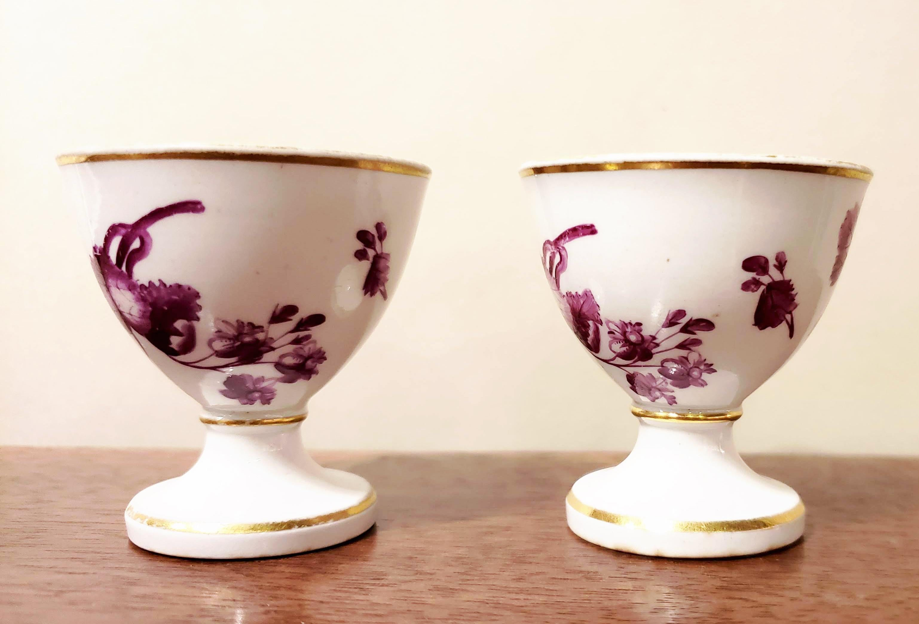 Regency Flight, Barr & Barr Worcester Porcelain Egg Cups with Puce Flowers
