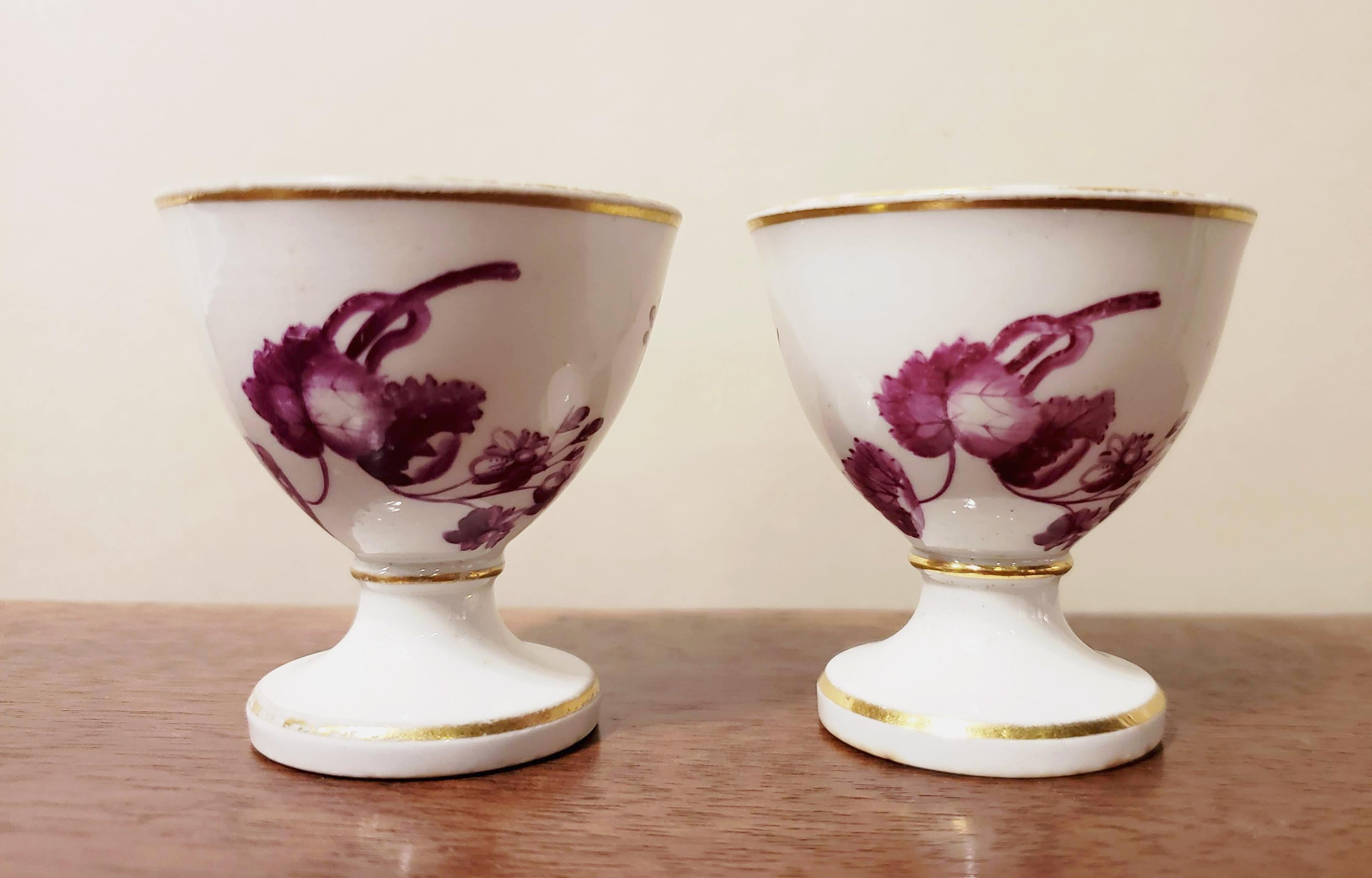 English Flight, Barr & Barr Worcester Porcelain Egg Cups with Puce Flowers