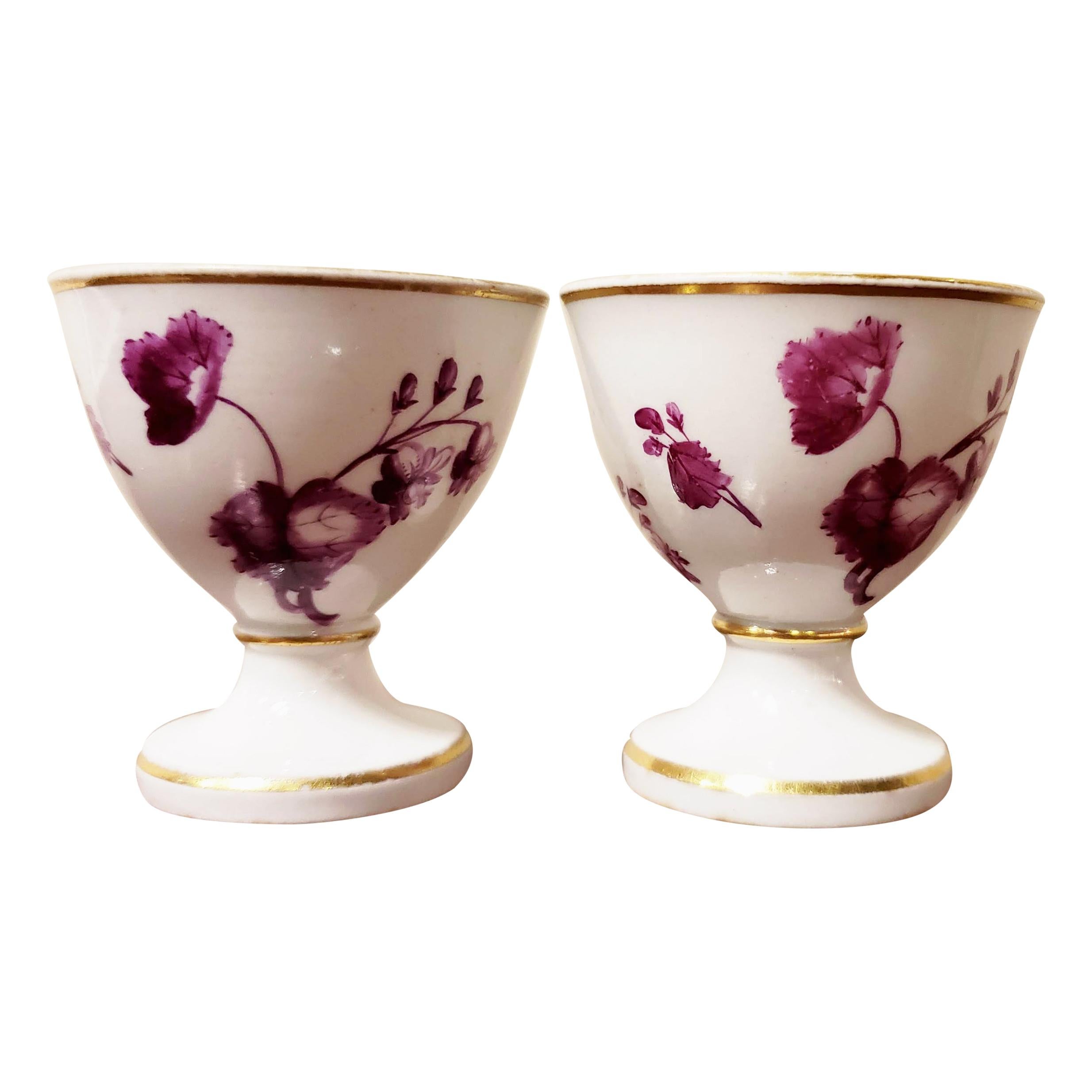 Flight, Barr & Barr Worcester Porcelain Egg Cups with Puce Flowers