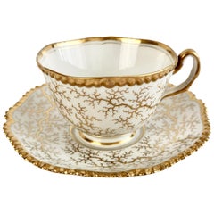 Antique Flight Barr & Barr Worcester Porcelain Teacup, Gilt Seaweed, Regency, 1816-1820