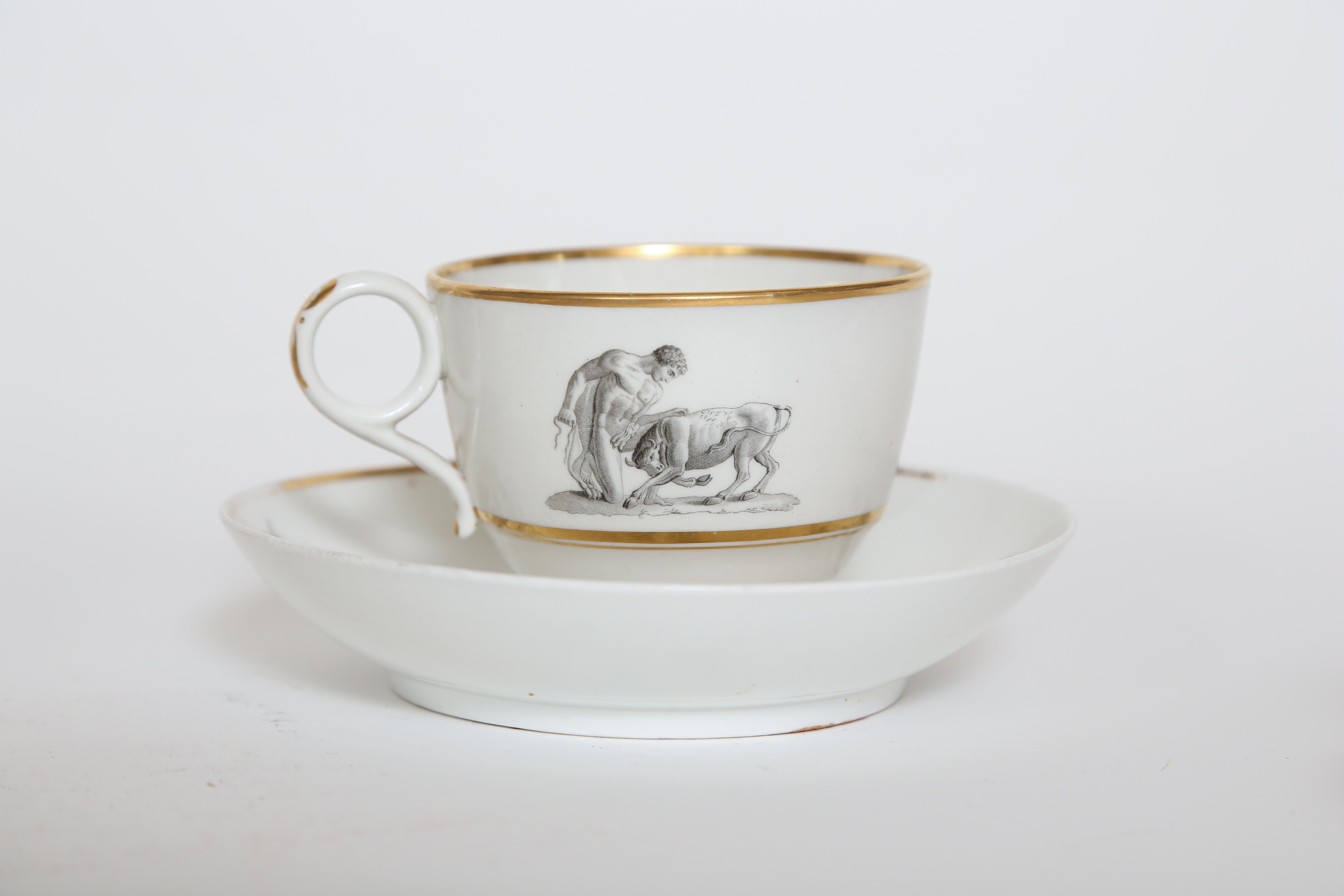 Regency Set of Six Porcelain Cups and Saucers by Flight, Barr & Barr Worcester 