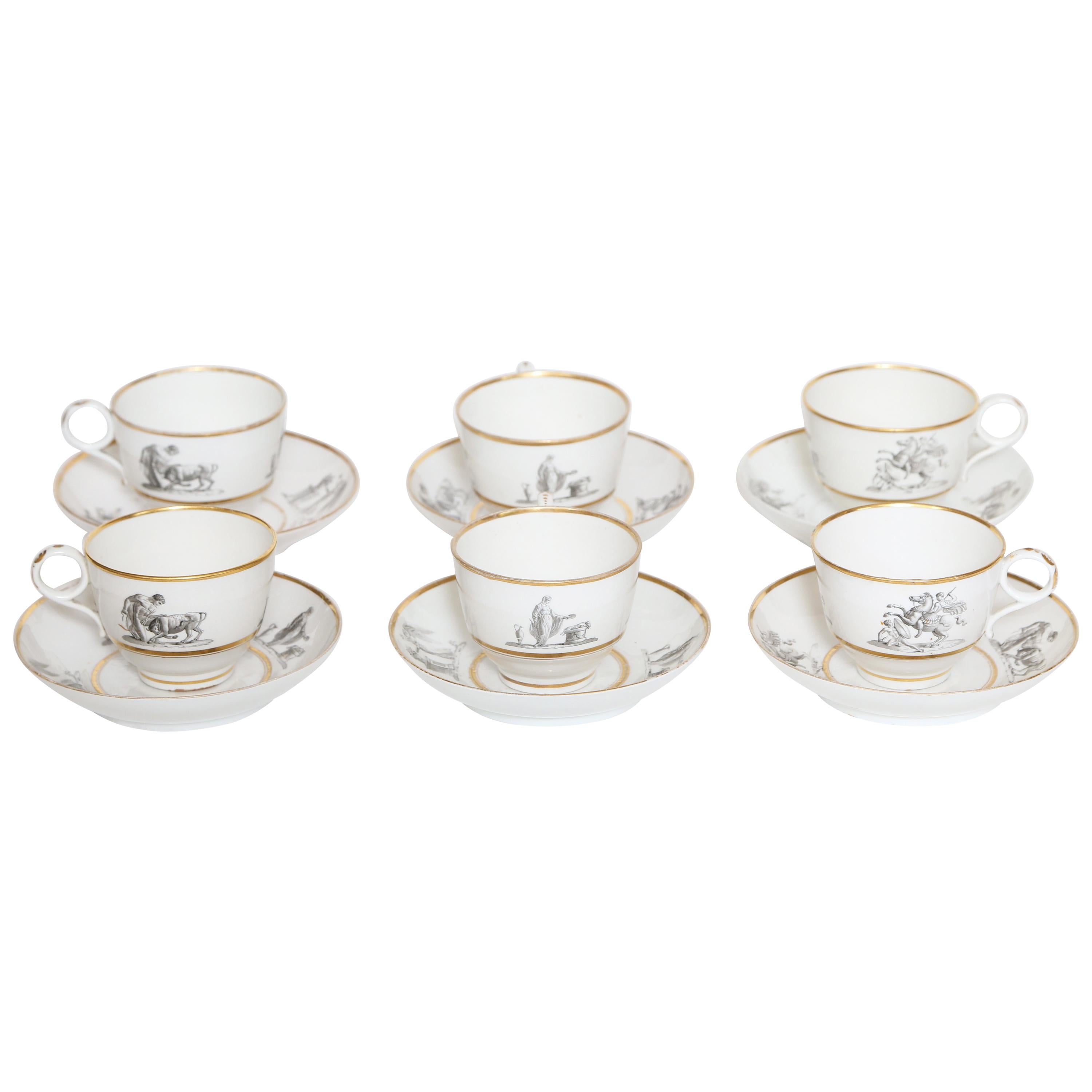 Set of Six Porcelain Cups and Saucers by Flight, Barr & Barr Worcester 