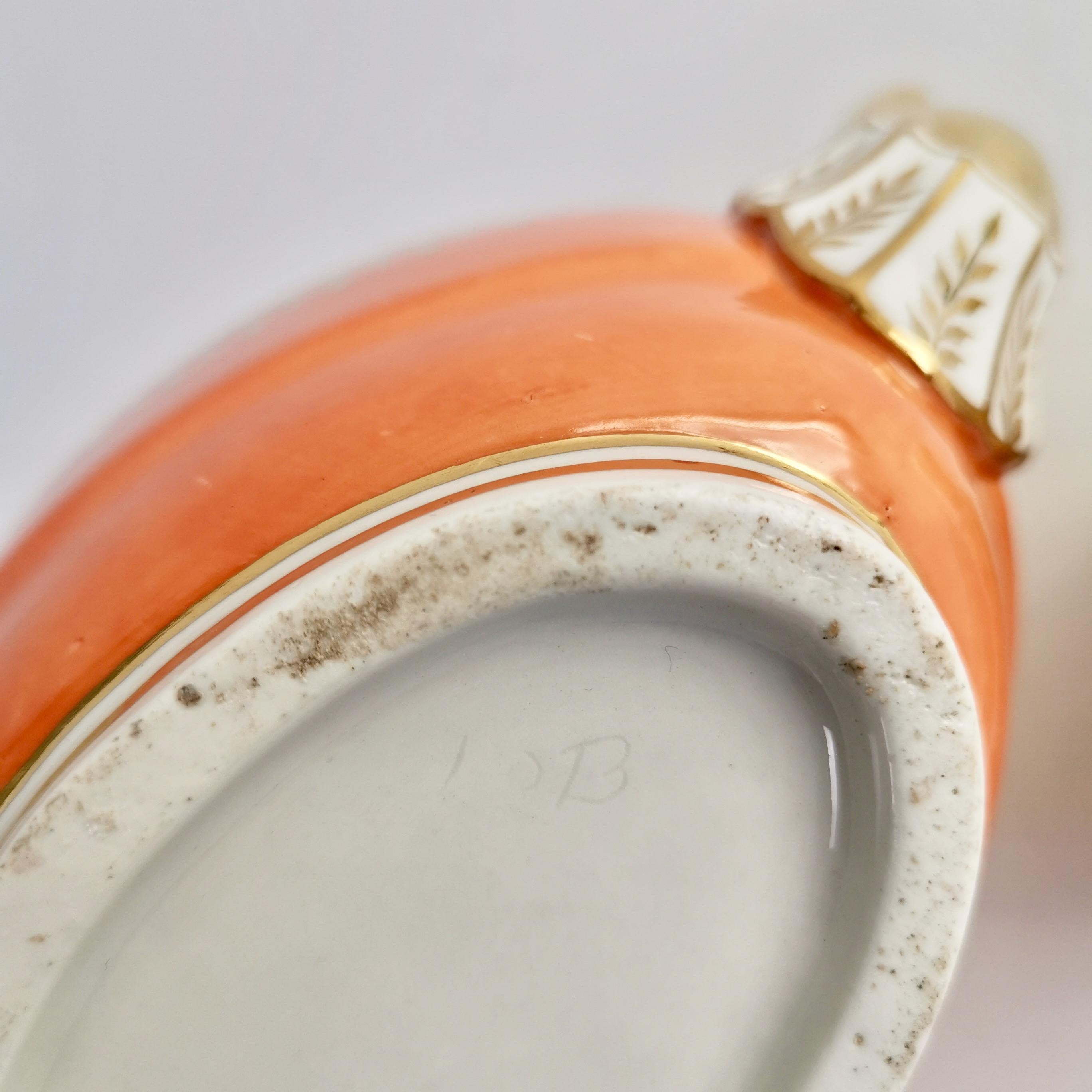 Flight & Barr Porcelain Oval Barrel Teapot, Orange with Gilt, Georgian 1792-1804 8