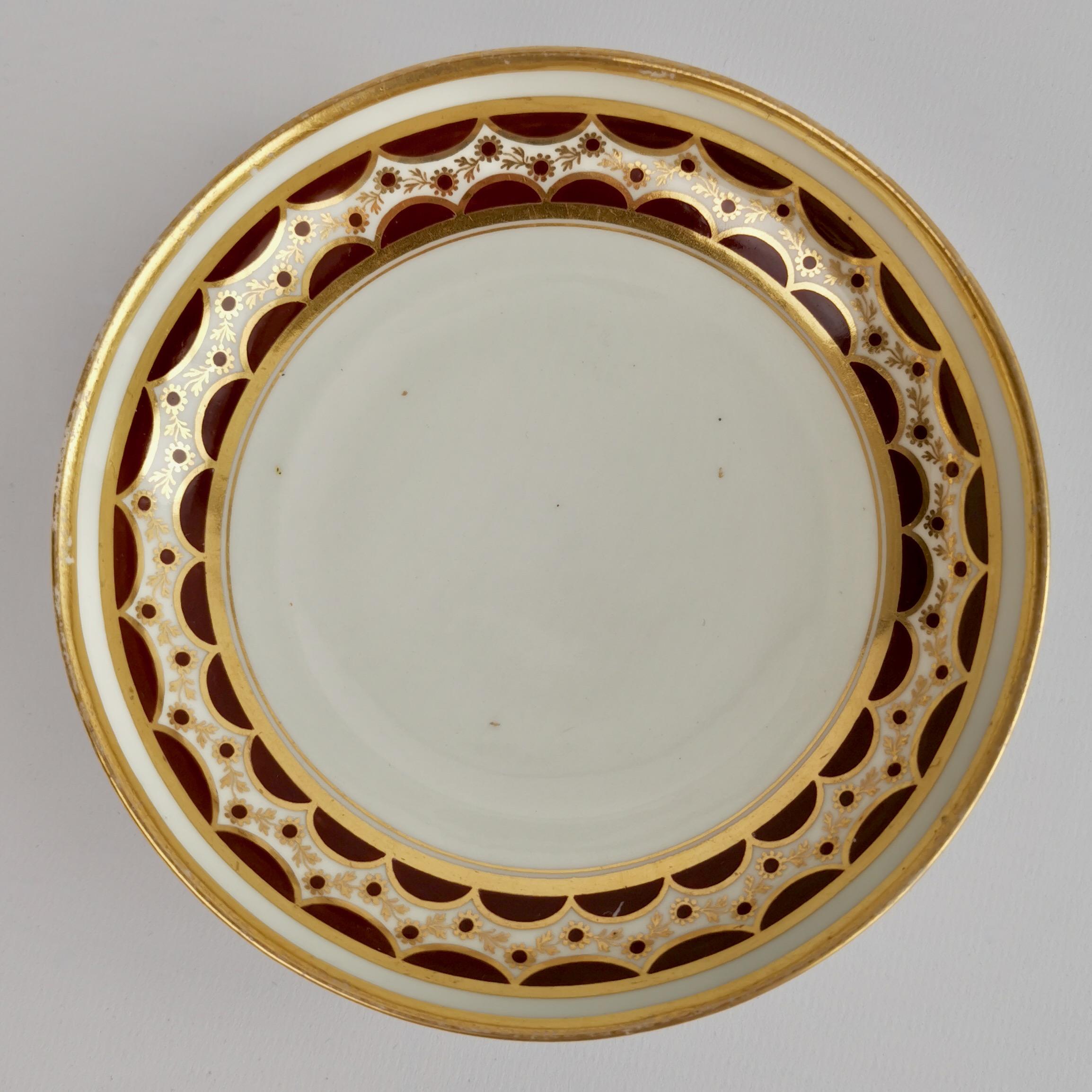 Hand-Painted Flight & Barr Porcelain Teacup Trio, Brown and Gilt Pattern, Georgian, 1792-1804 For Sale