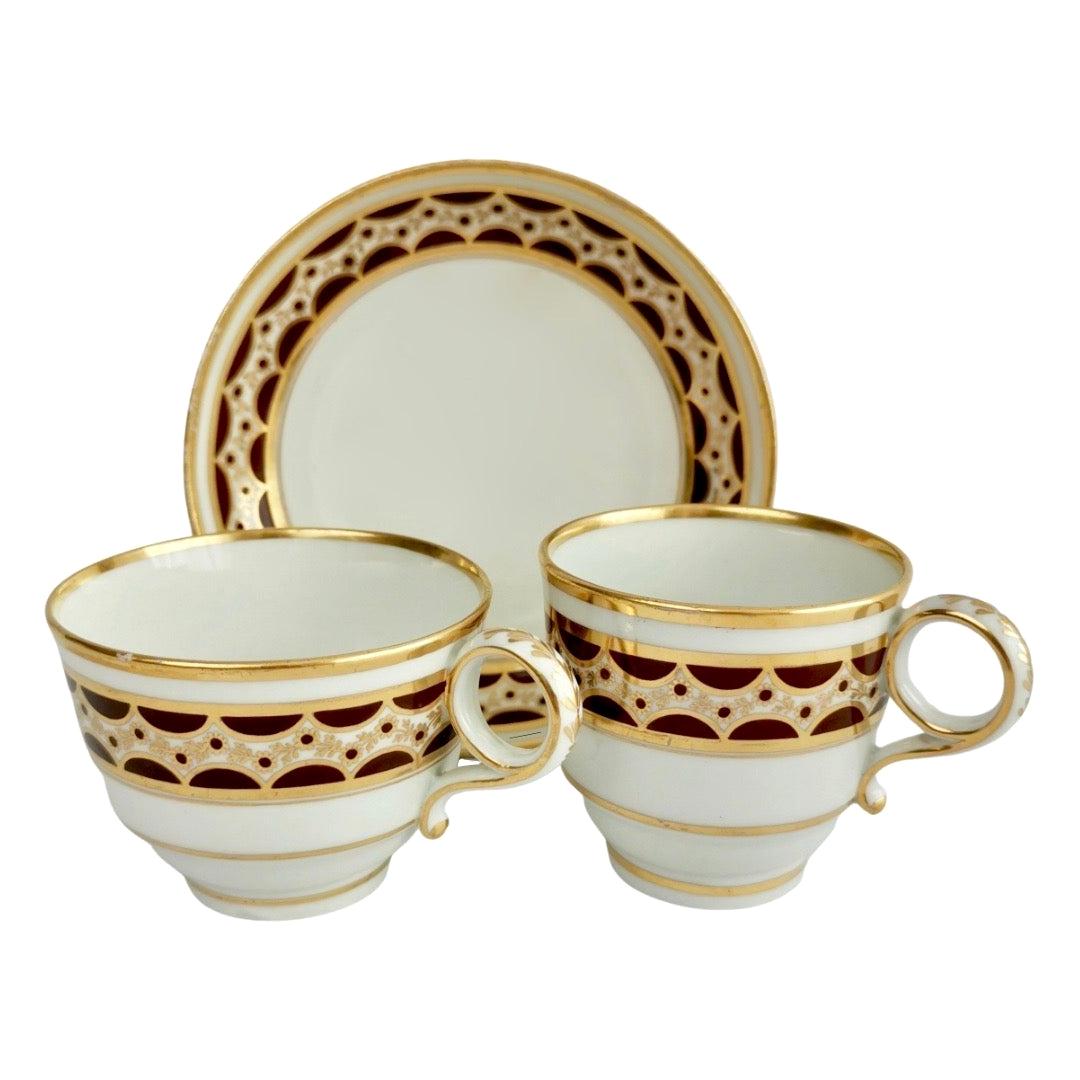 Trio de tasses à thé en porcelaine Flight & Barr, motif brun et doré, géorgien, 1792-1804