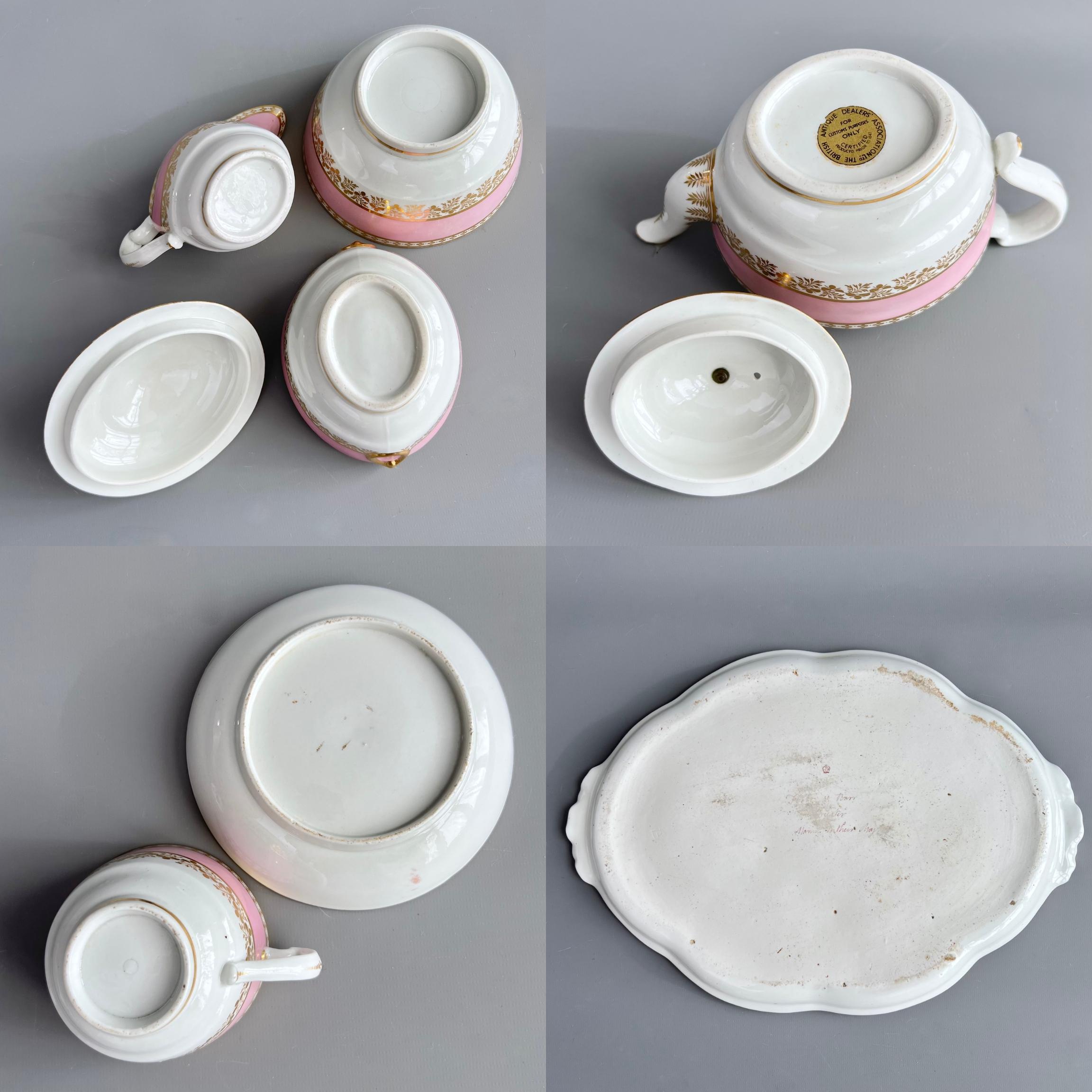 Vuelo y Barr Juego de Té Cabaret Solitario, Rosa y Dorado, Neoclásico ca 1800 en venta 5