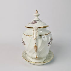 Flight & Barr Teapot on Stand, White with Purple Flower Sprays, Georgian ca 1792