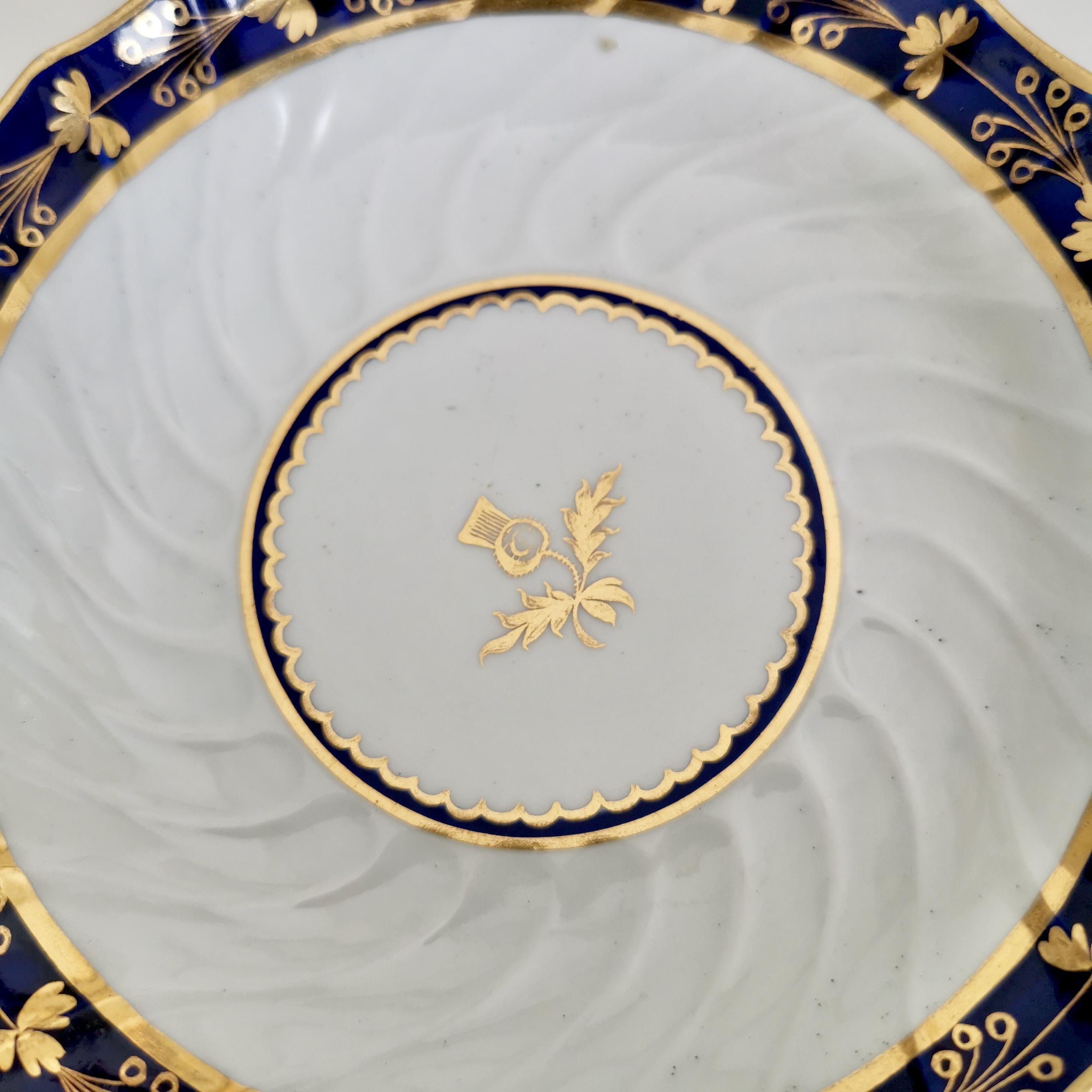 Flight & Barr Worcester Teacup Trio, Cobalt Blue Gilt Thistle Pattern, ca 1792 3