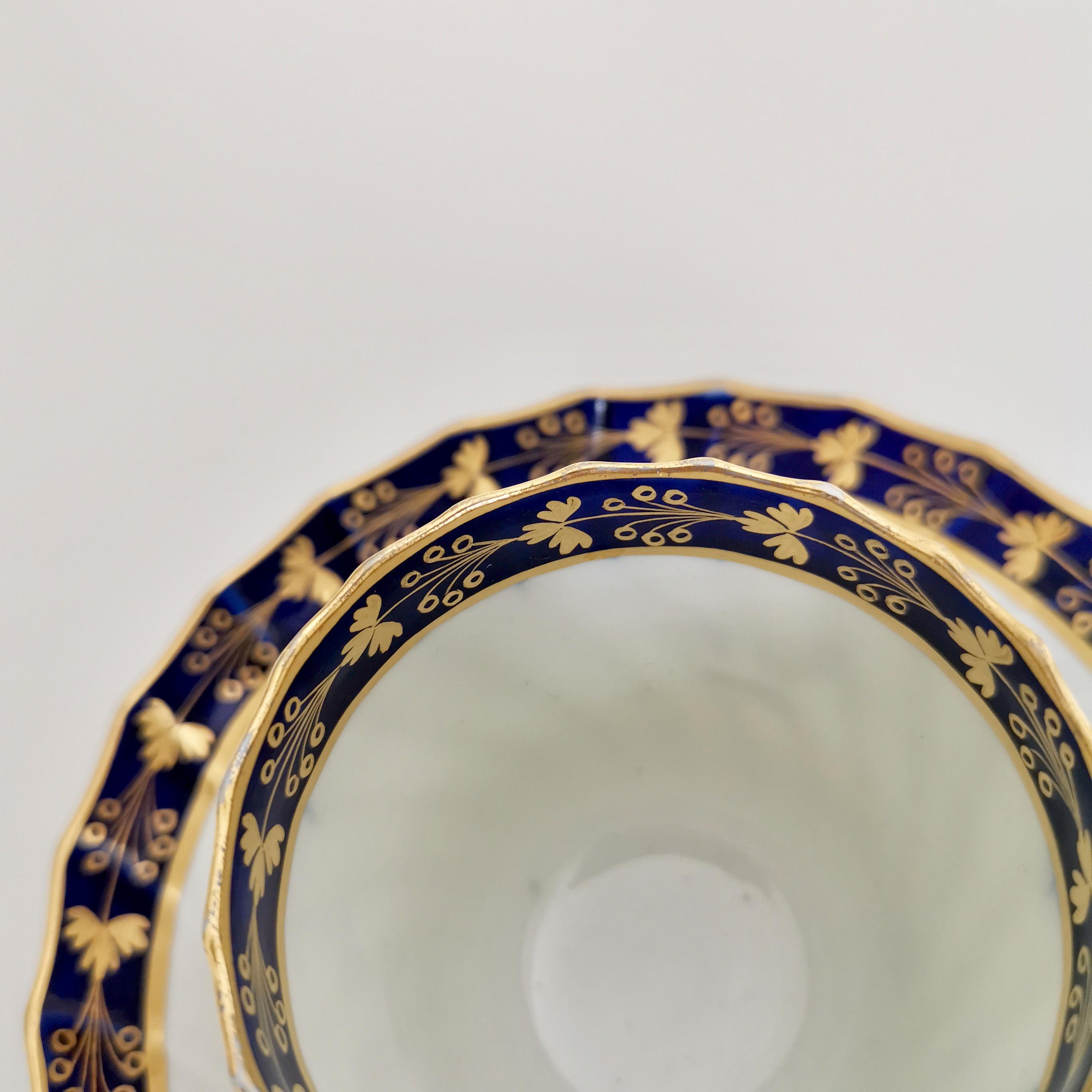 Flight & Barr Worcester Teacup Trio, Cobalt Blue Gilt Thistle Pattern, ca 1792 4