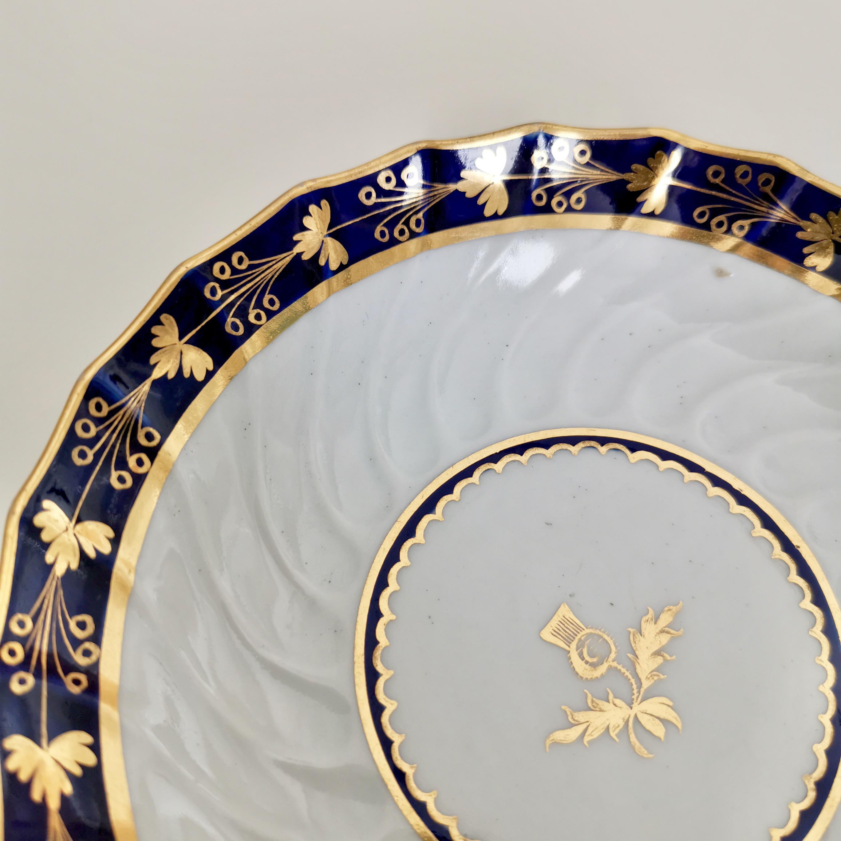 Flight & Barr Worcester Teacup Trio, Cobalt Blue Gilt Thistle Pattern, ca 1792 5