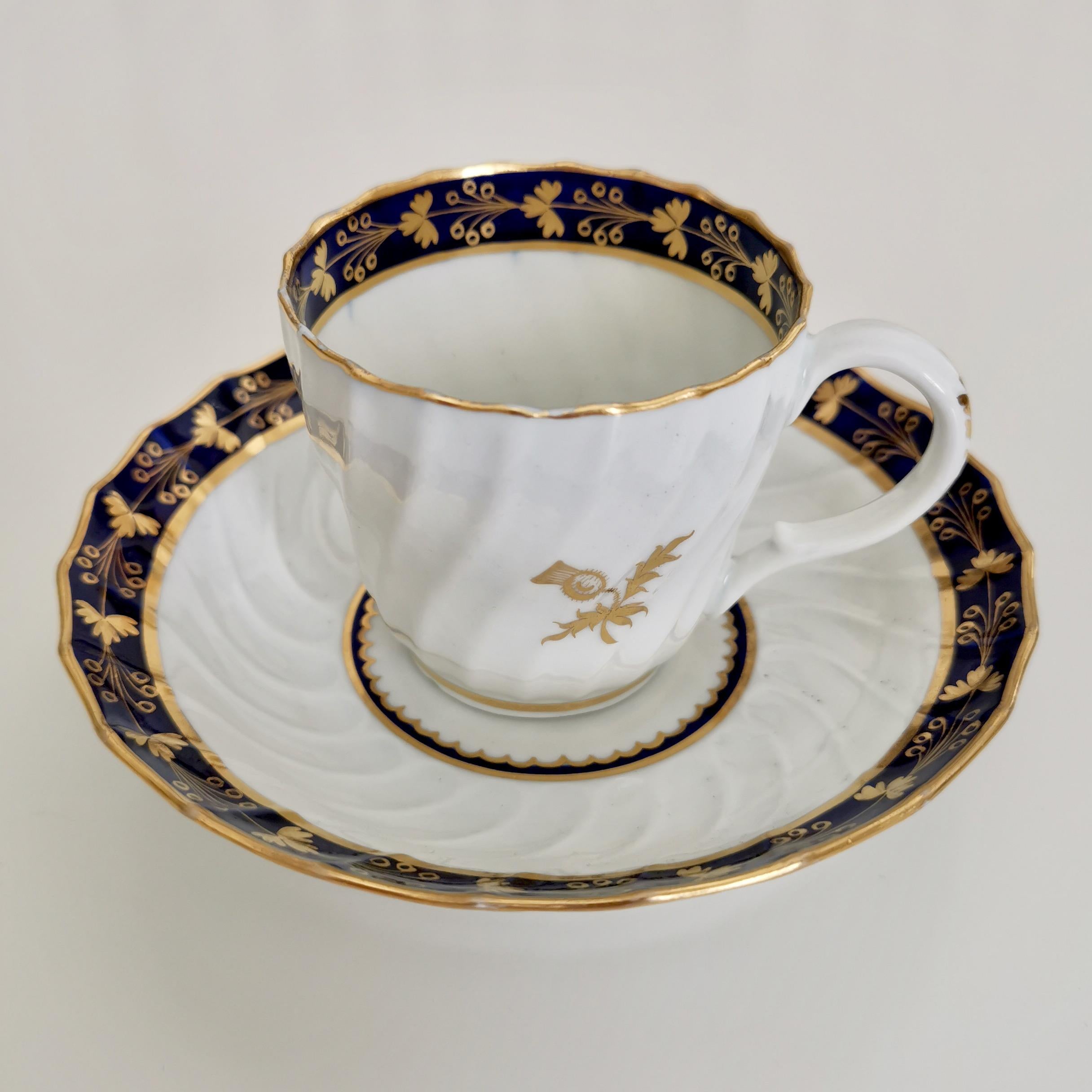 Georgian Flight & Barr Worcester Teacup Trio, Cobalt Blue Gilt Thistle Pattern, ca 1792