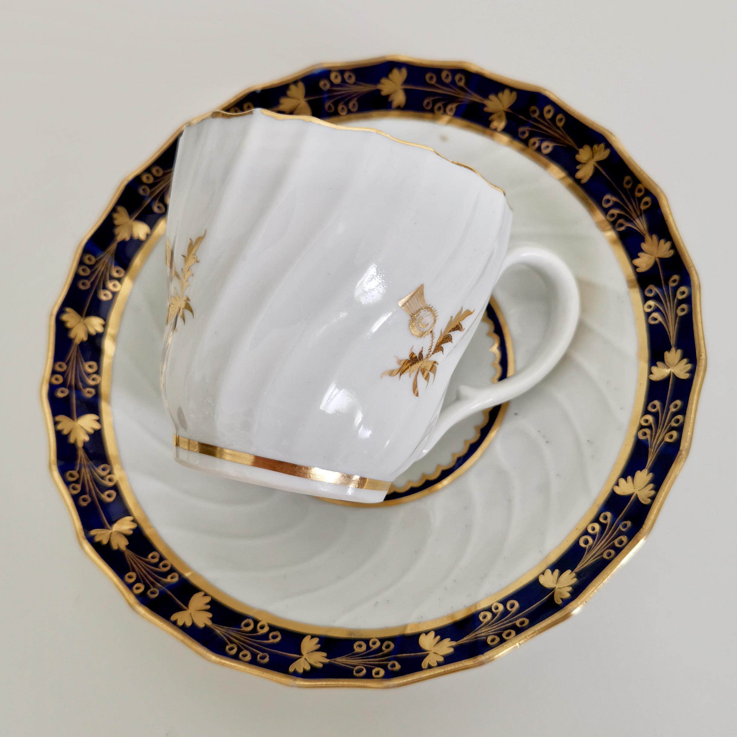 Flight & Barr Worcester Teacup Trio, Cobalt Blue Gilt Thistle Pattern, ca 1792 1