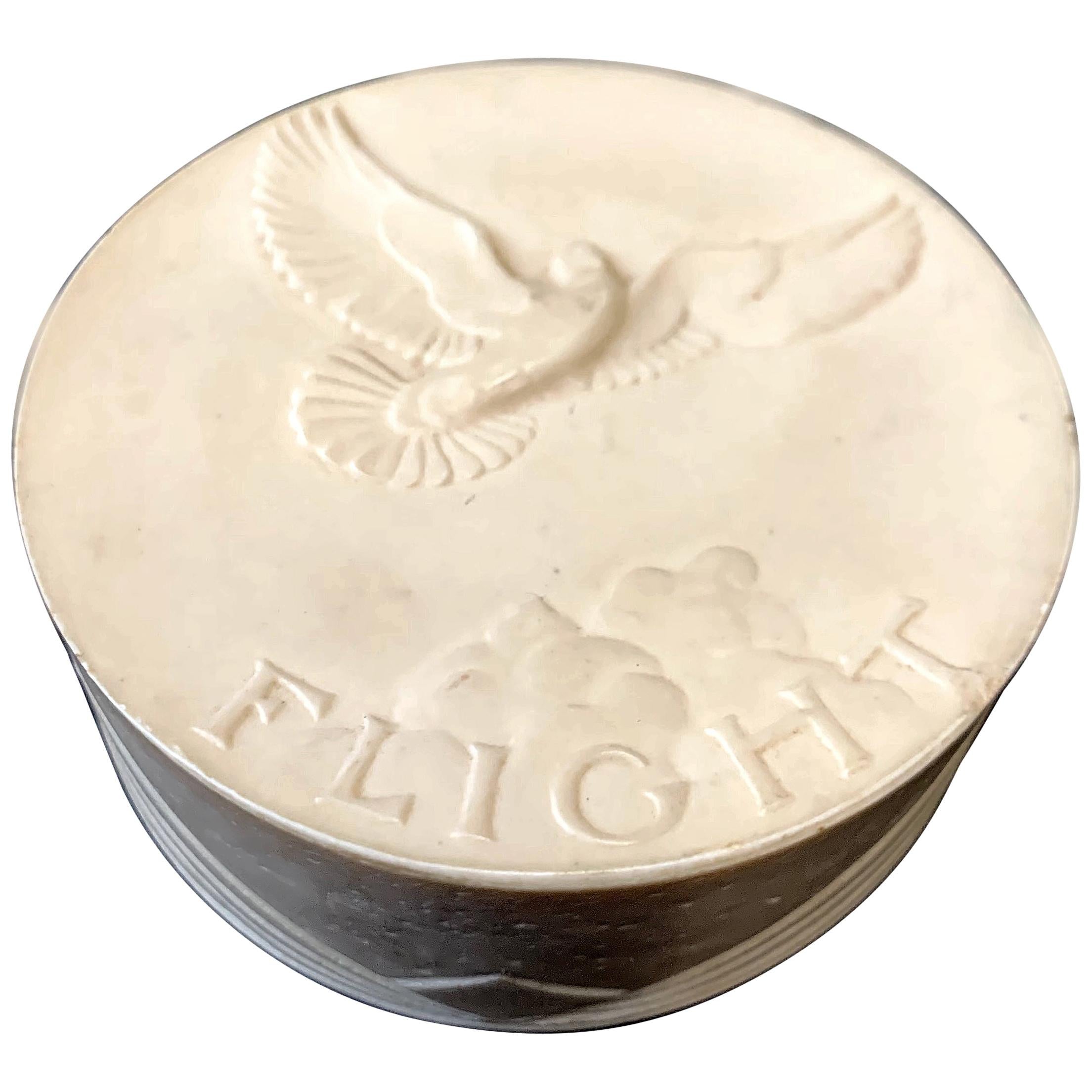 "Flight, " Beautifully Carved Stone Paperweight with Dove and Clouds For Sale