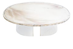 "Gem" Contemporary Cocktail Coffee Table, Silvered Double Surface, plexy legs