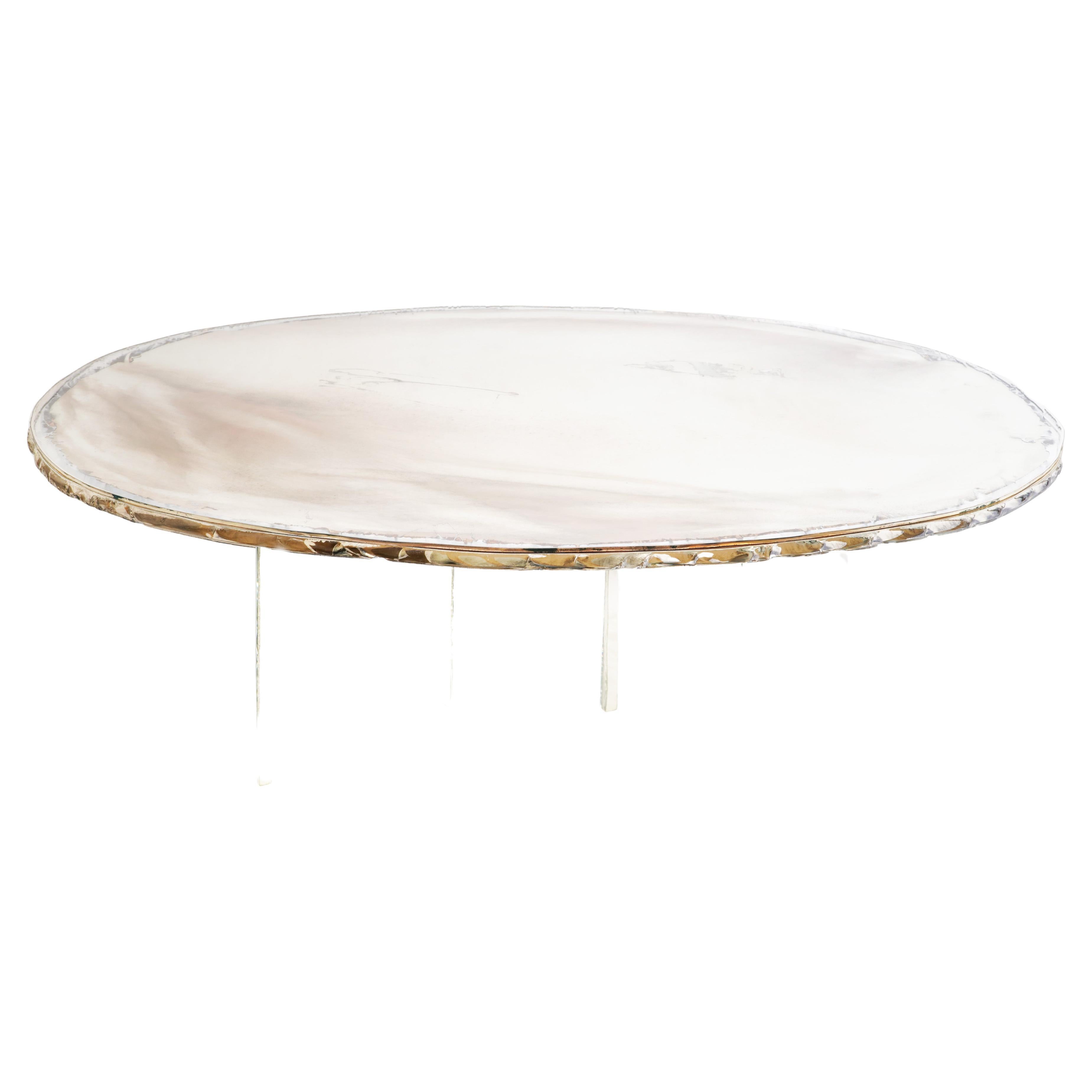 "Gem" Contemporary Cocktail Coffee Table, Silvered Double Surface, plexy legs 
