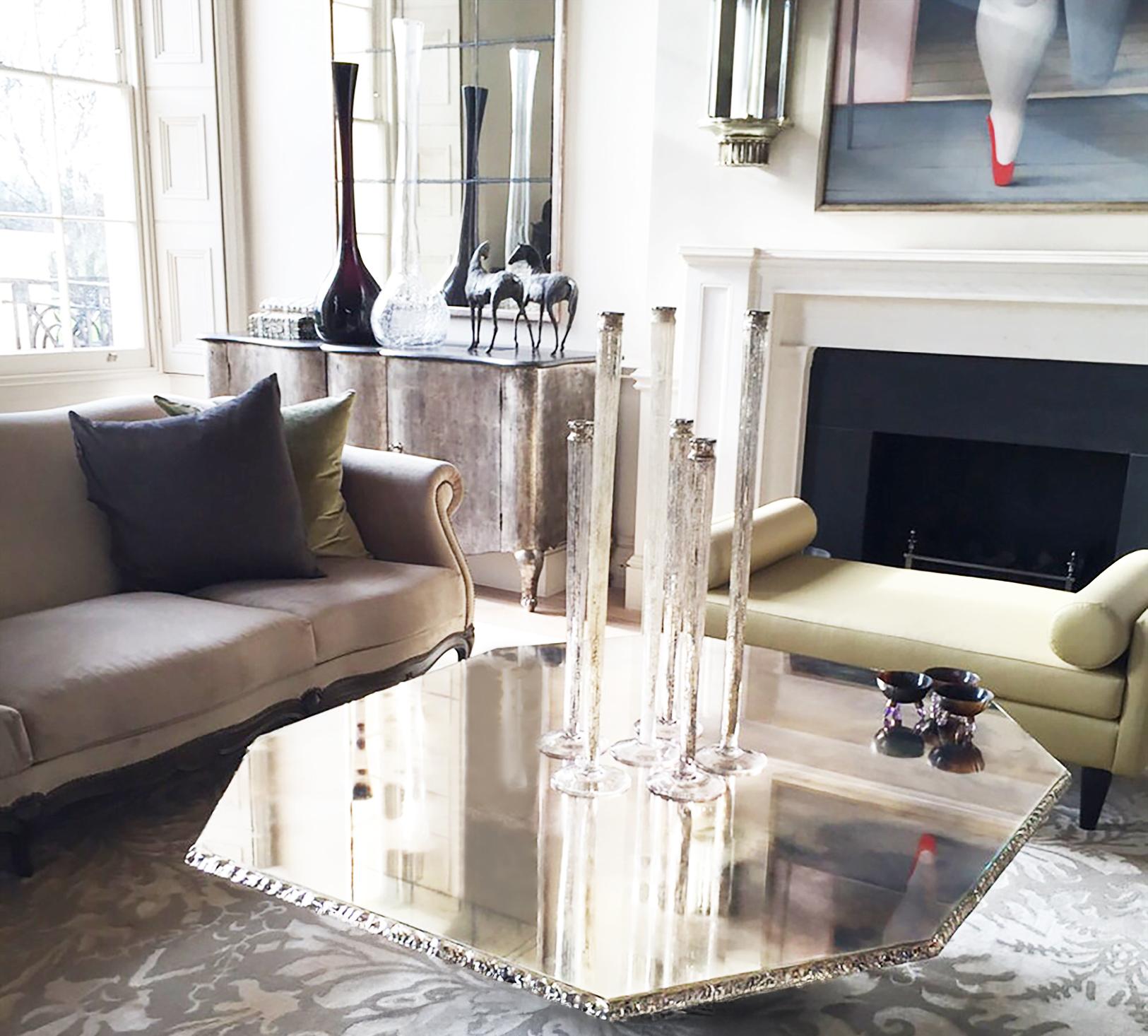 Table basse contemporaine Flight, 120 x 90 cm, verre argenté en vente 2