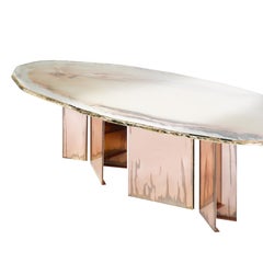 "Flight200" Contemporary Dining Table modern Silver Glass Top