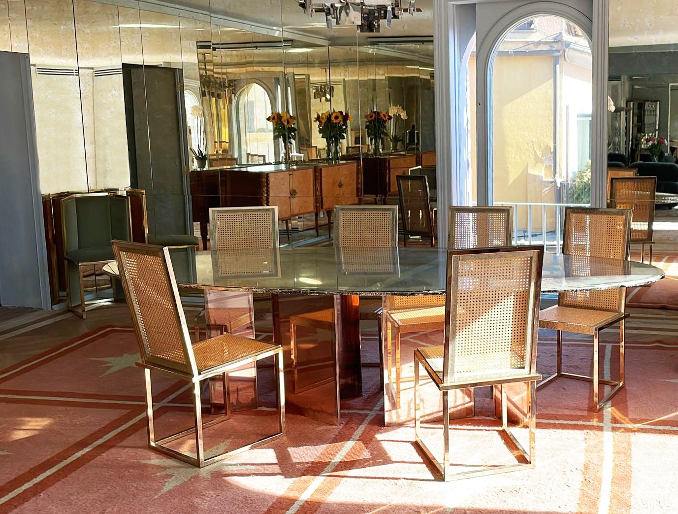 Table de salle à manger contemporaine « Light » 200 avec plateau en verre argenté et pieds en rose en vente 2