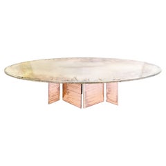 "Flight" Contemporary Dining Table 200 Double Silvered Glass Top,Rose Glass Legs