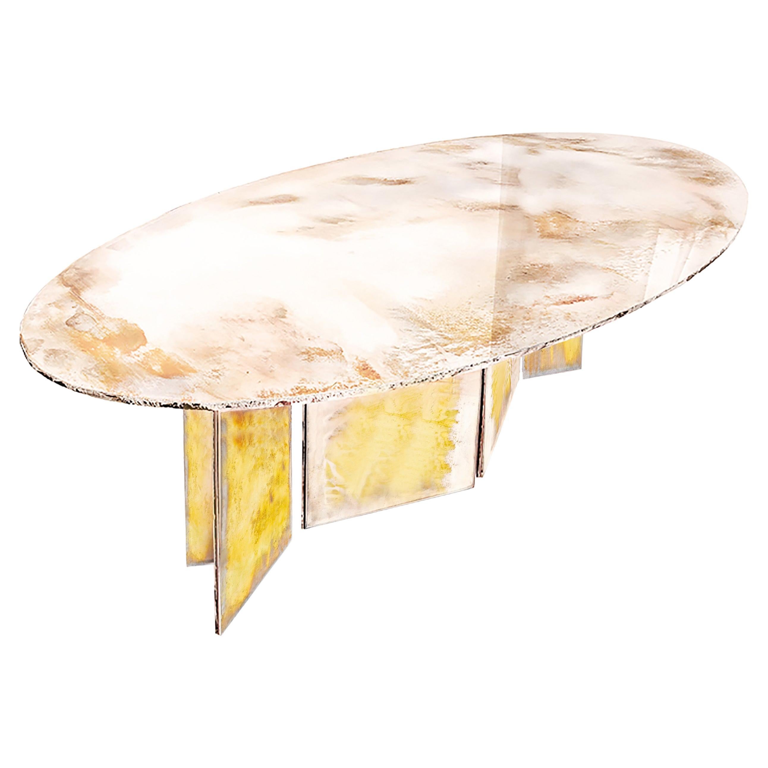 "Flight" Contemporary Dining Table 285 Double Silvered Glass Top, Sun Glass Legs