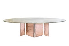 "Flight" Contemporary Dining Table, Double Silvered Glass Top, Rose Glass Legs