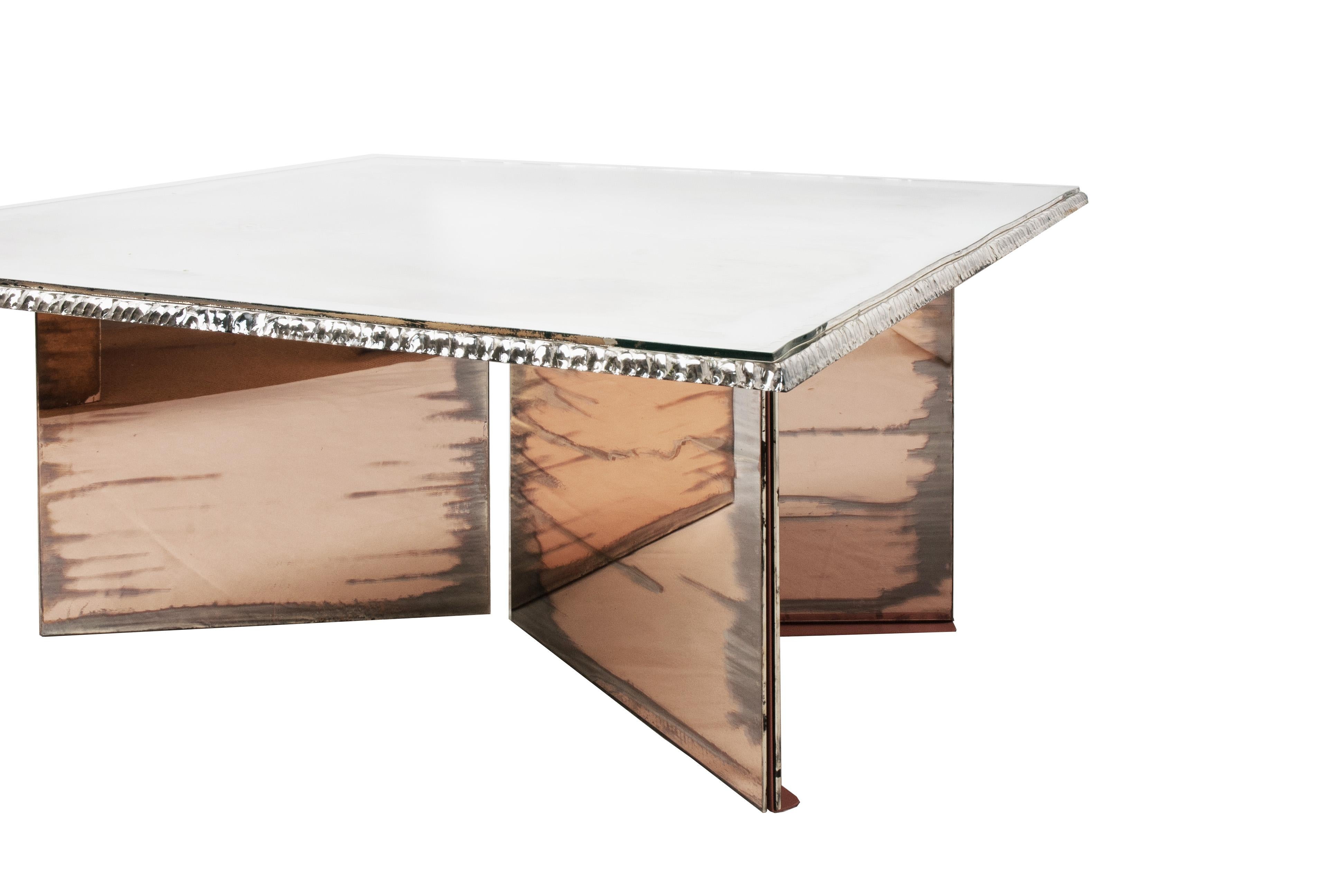 Modern Flight Contemporary coffee cocktail Table, 100x100cm, art Silvered glass  