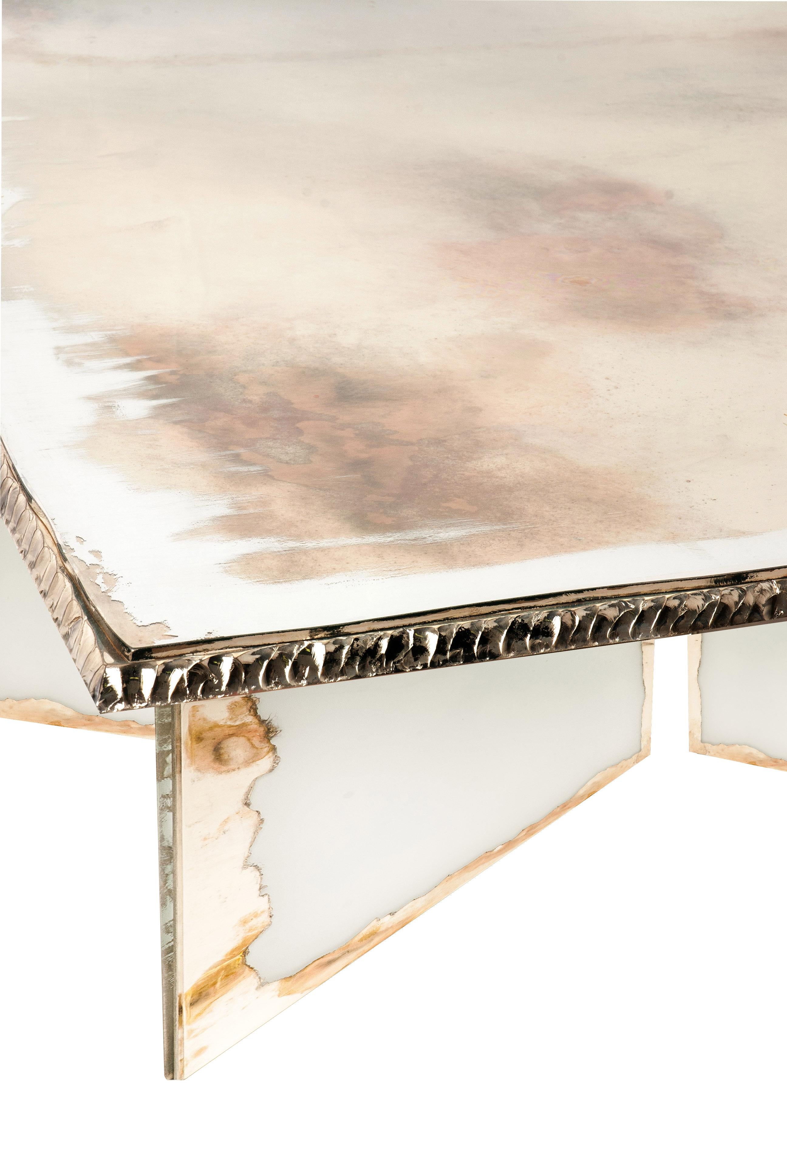 italien Table basse contemporaine Flight, 100 x 100 cm, verre argenté en vente