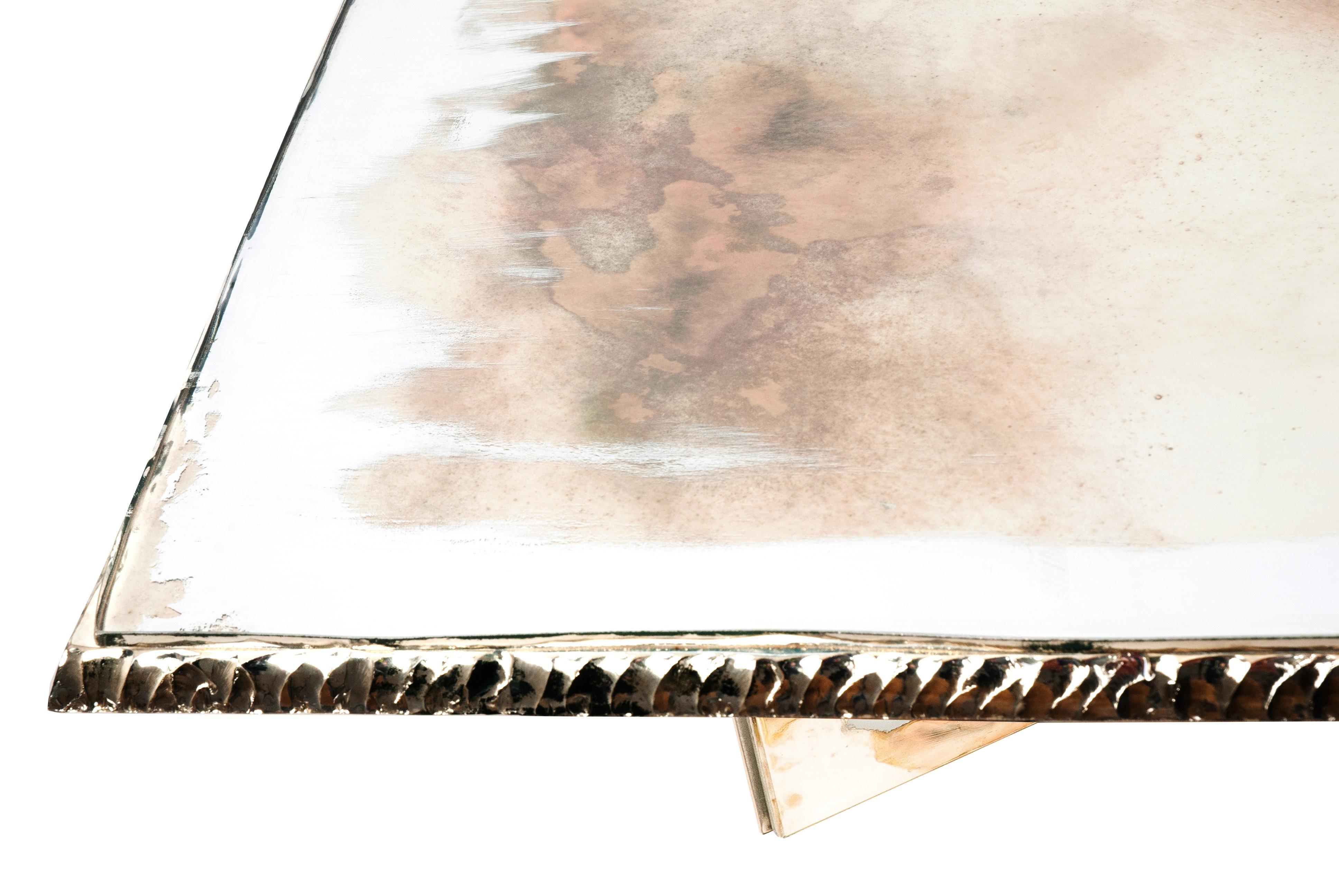 Table basse contemporaine Flight, 100 x 100 cm, verre argenté Neuf - En vente à Pietrasanta, IT