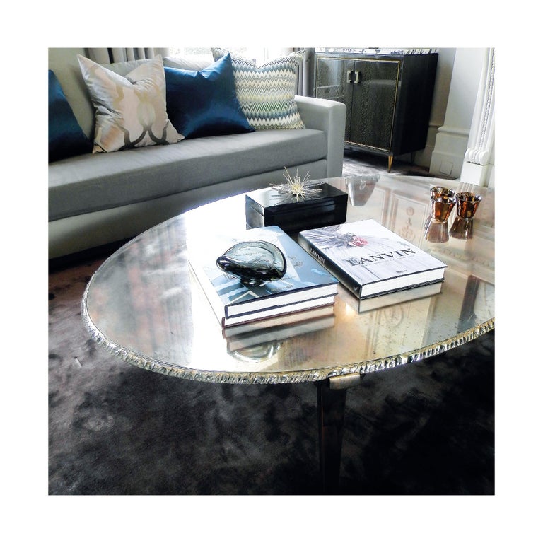 Flight Contemporary low-Coffee Table, 70x50 cm White silvered glass For Sale 2