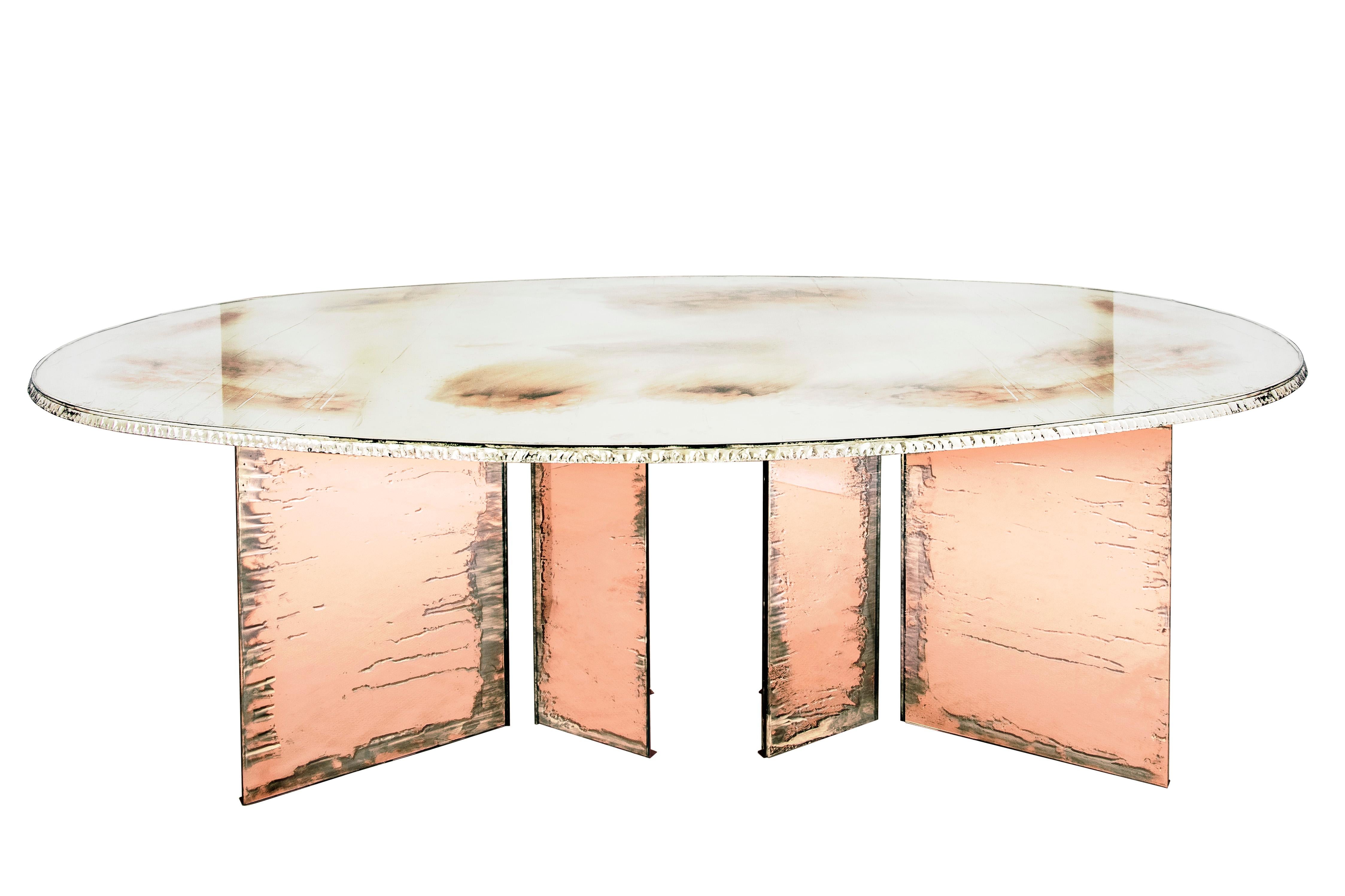 Art Glass Flight Contemporary Low-Coffee Table, 120x80cm Rose Glass Legs, Silvered Glass