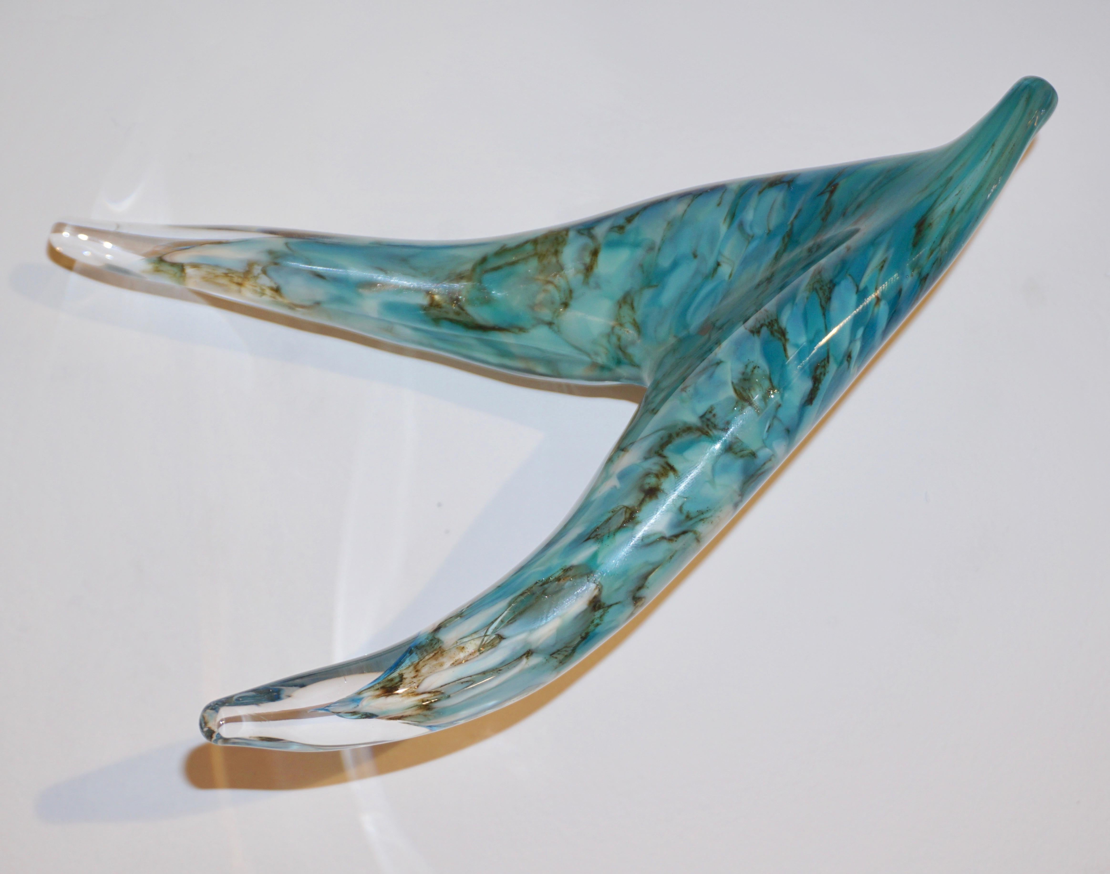 Flight of Aquamarine Birds Contemporary Blown Glass Modern Art Wall Sculpture For Sale 2