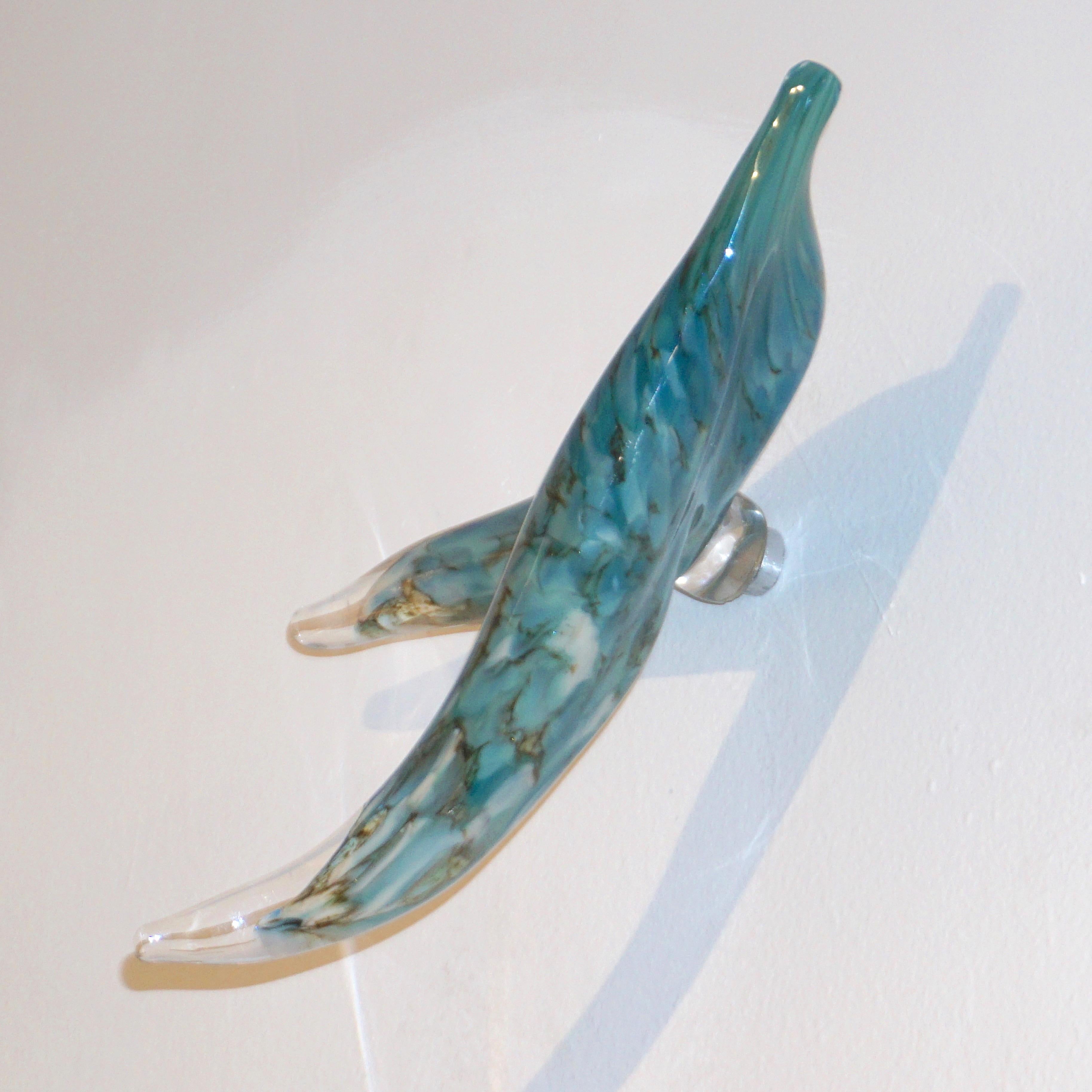 Flight of Aquamarine Birds Contemporary Blown Glass Modern Art Wall Sculpture For Sale 3