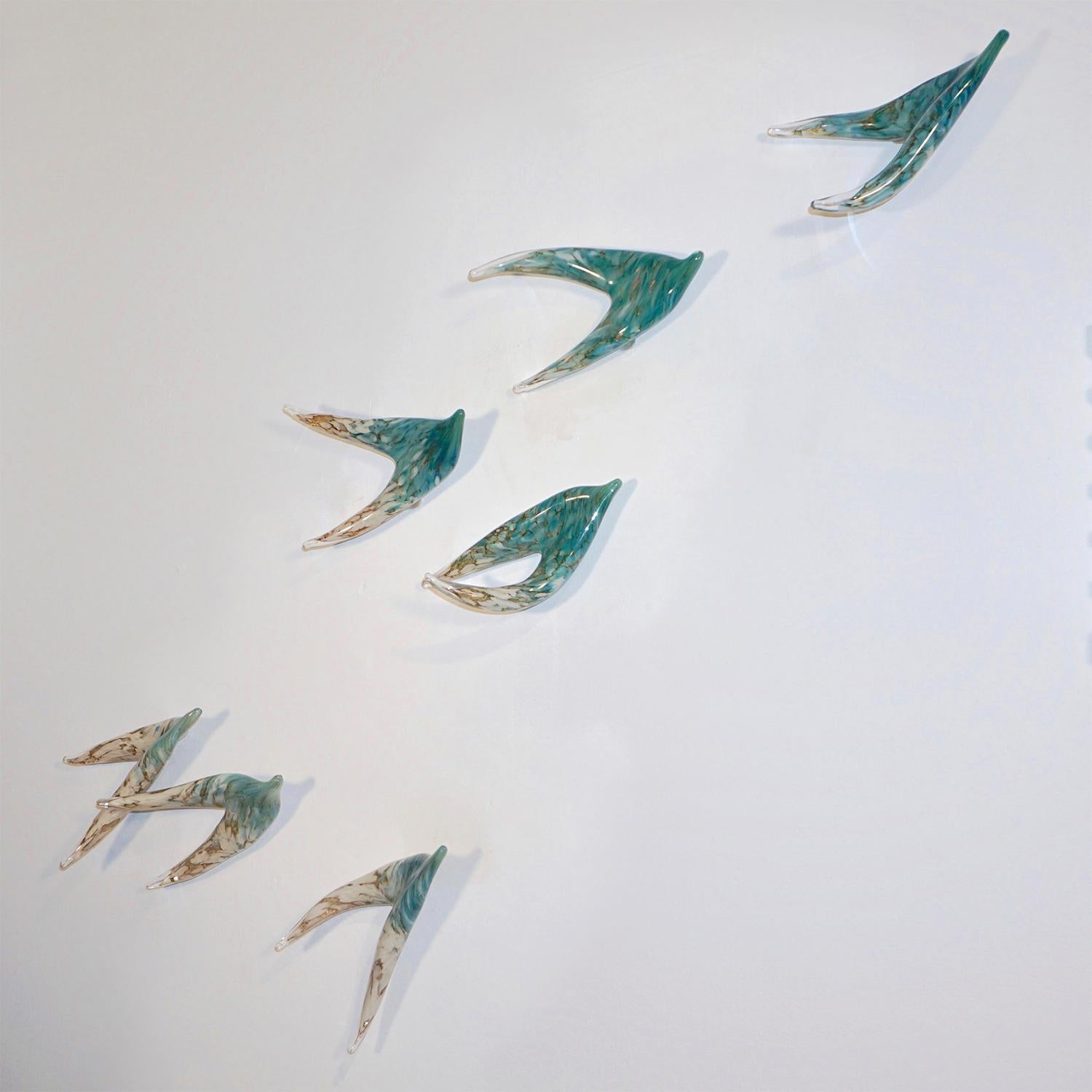 Flight of Blue Butterflies Contemporary Blown Glass Modern Wall Art Sculpture For Sale 3