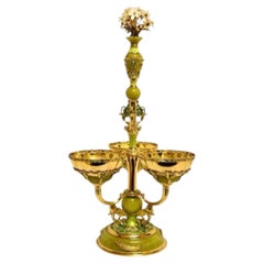Flight of the Swan Silver Vermeil Centerpiece Jade Emeralds-Handcrafted To Order