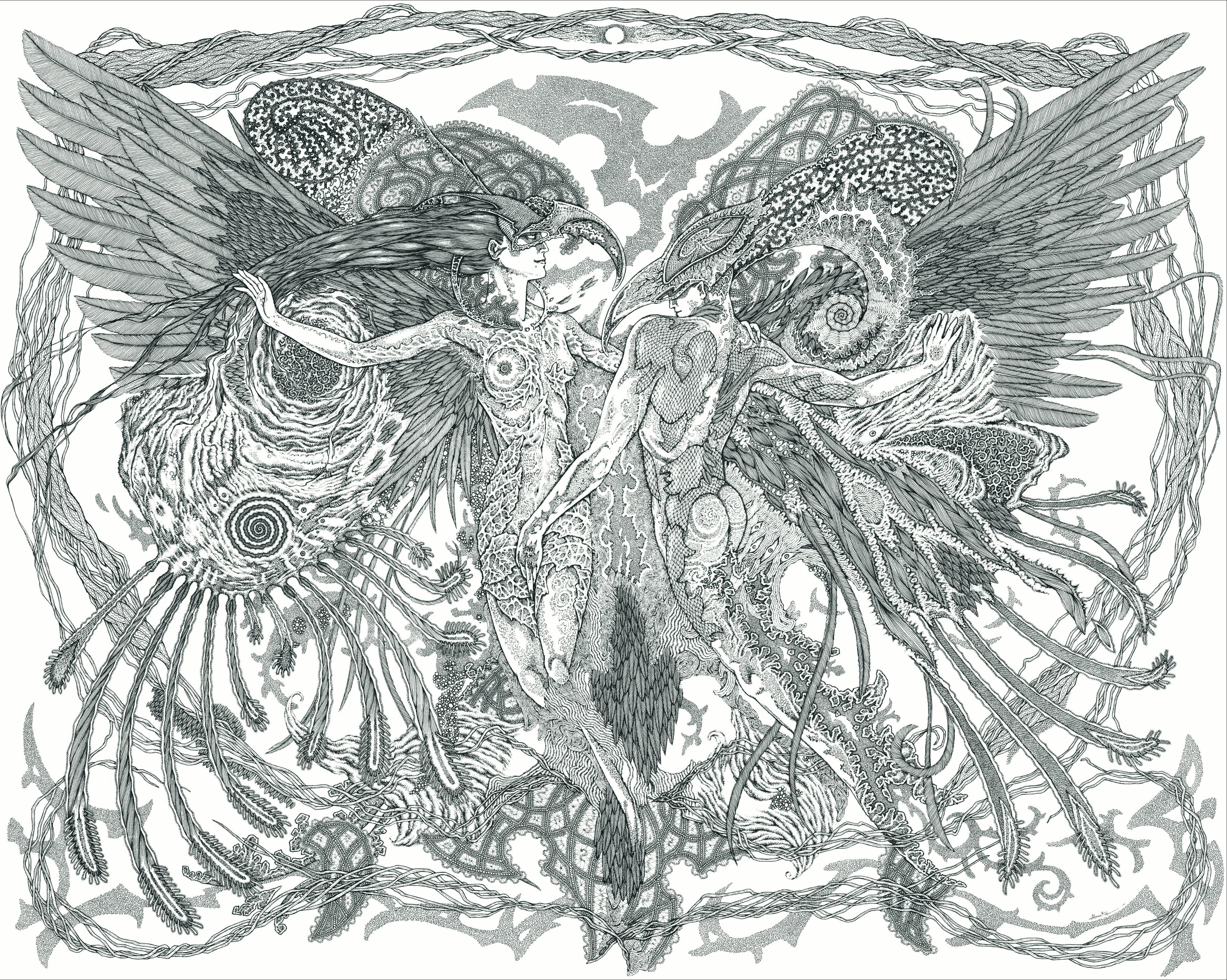 Espagnol Dessin « Light to Eternity » à l'encre noire en vente