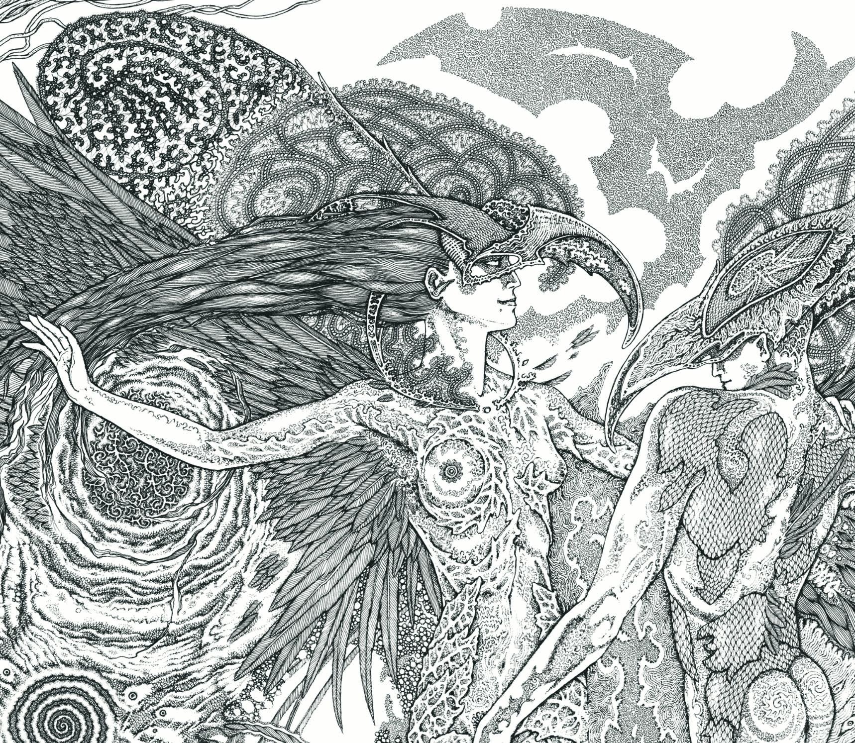 Peint à la main Dessin « Light to Eternity » à l'encre noire en vente