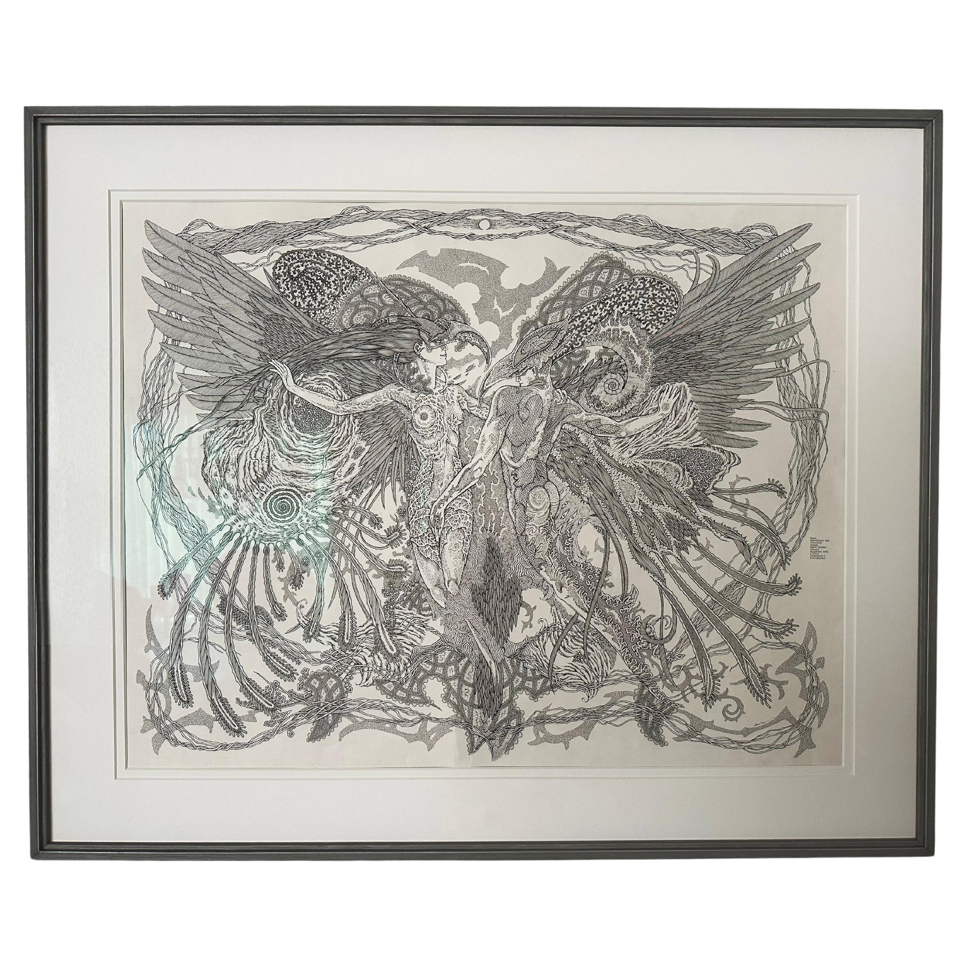 Disegno "Volo verso l'eternità" con inchiostro nero