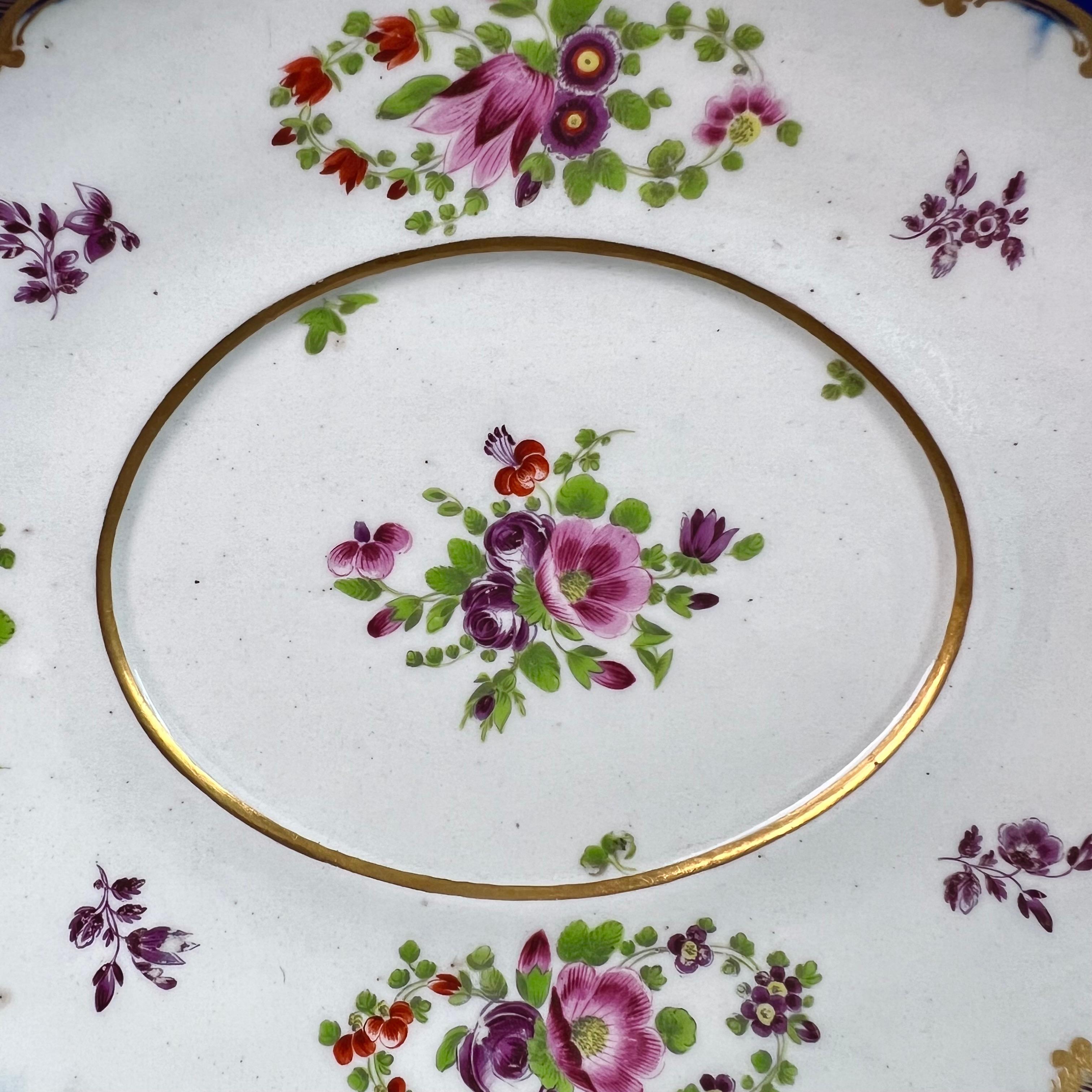 English Flight Worcester Dish or Stand, Mazarine Blue, Gilt and Floral Sprays, ca 1785 For Sale