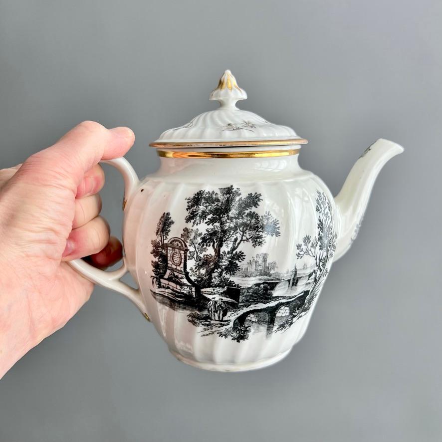 George III Flight Worcester Teapot Set, Monochrome Print 
