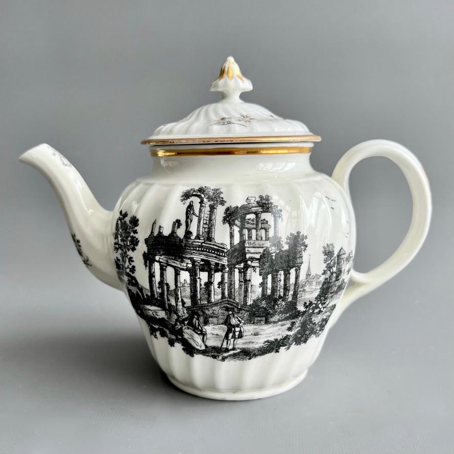 English Flight Worcester Teapot Set, Monochrome Print 
