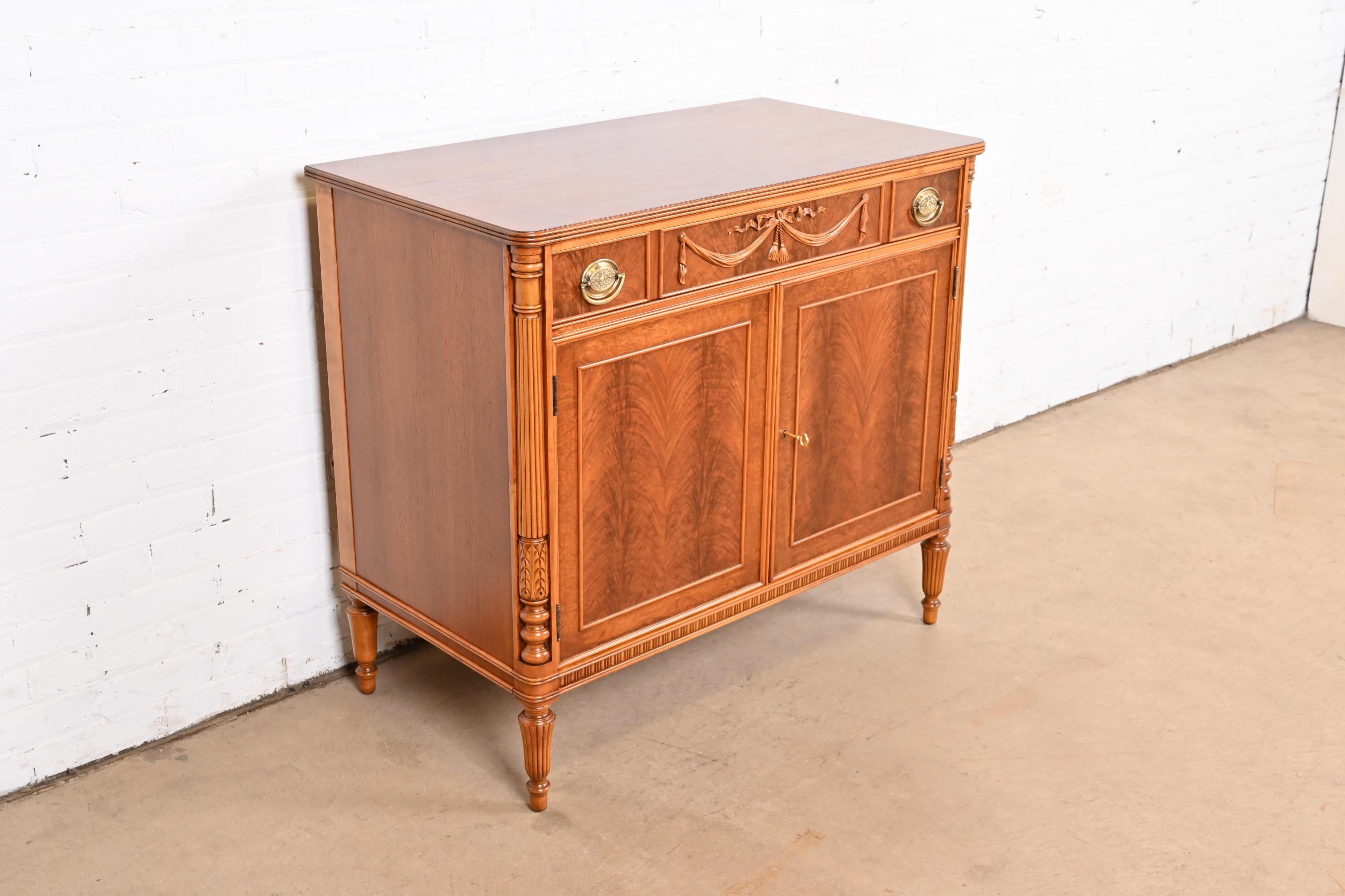 American Flint & Horner Antique French Regency Louis XVI Burled Walnut Buffet Server For Sale